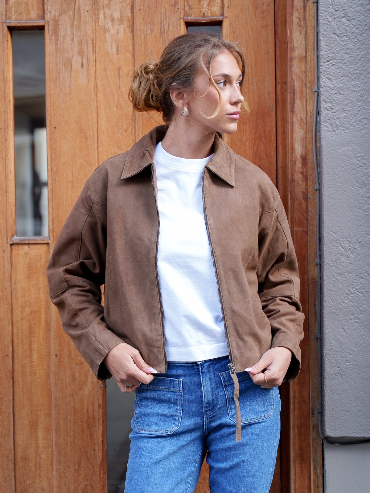 Y.A.S Salera Long Sleeve Suede Jacket Sepia