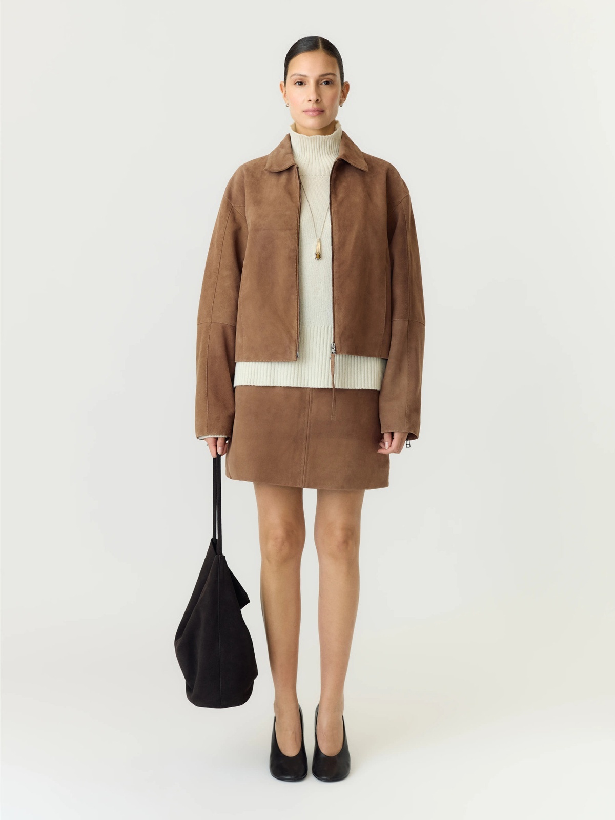 Y.A.S Salera High Waist Suede Skirt Sepia