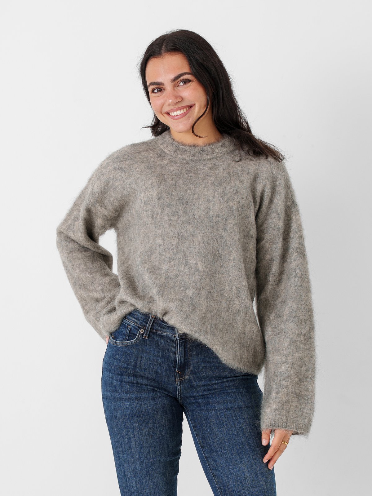 Y.A.S Tilde Long Sleeve Mohair Blend Pullover Light Grey Melange