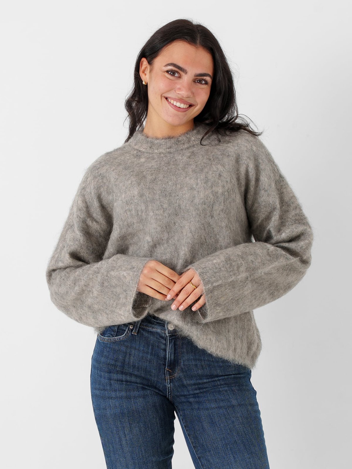 Y.A.S Tilde Long Sleeve Mohair Blend Pullover Light Grey Melange