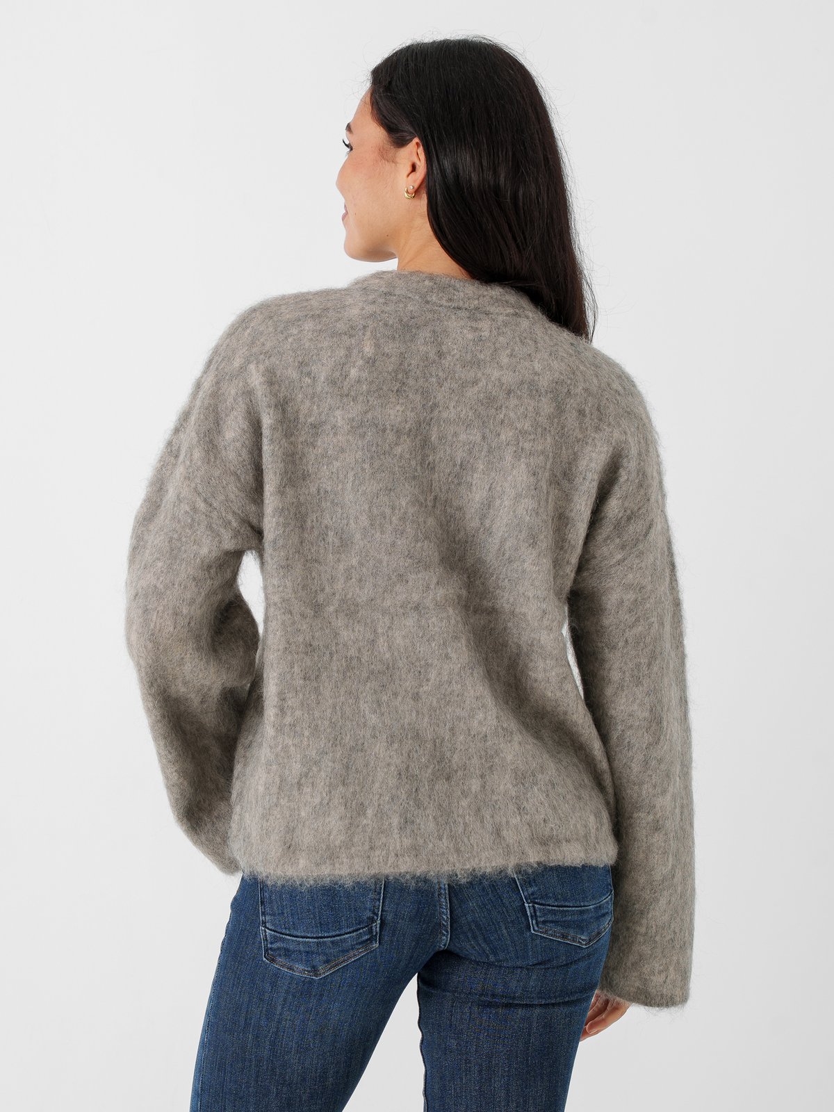 Y.A.S Tilde Long Sleeve Mohair Blend Pullover Light Grey Melange
