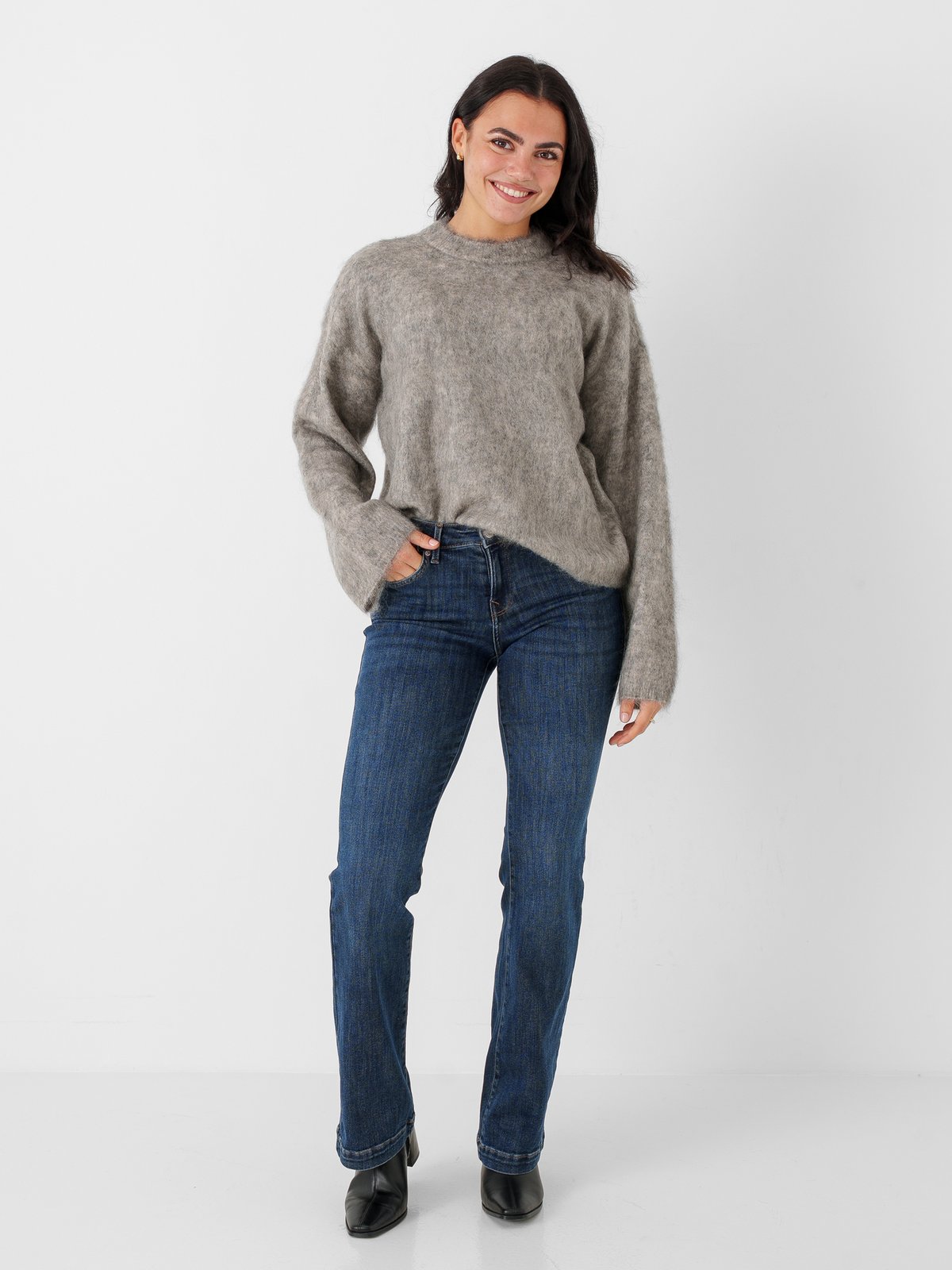 Y.A.S Tilde Long Sleeve Mohair Blend Pullover Light Grey Melange