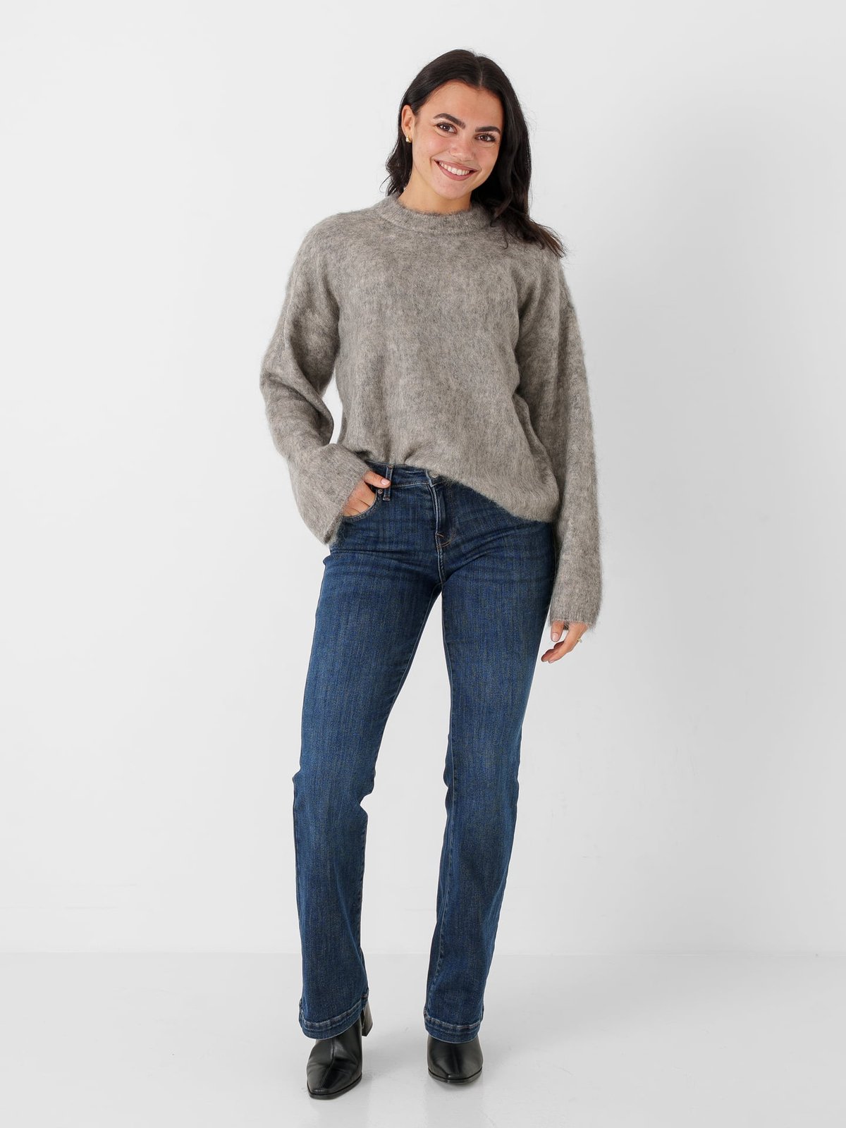 Y.A.S Tilde Long Sleeve Mohair Blend Pullover Light Grey Melange