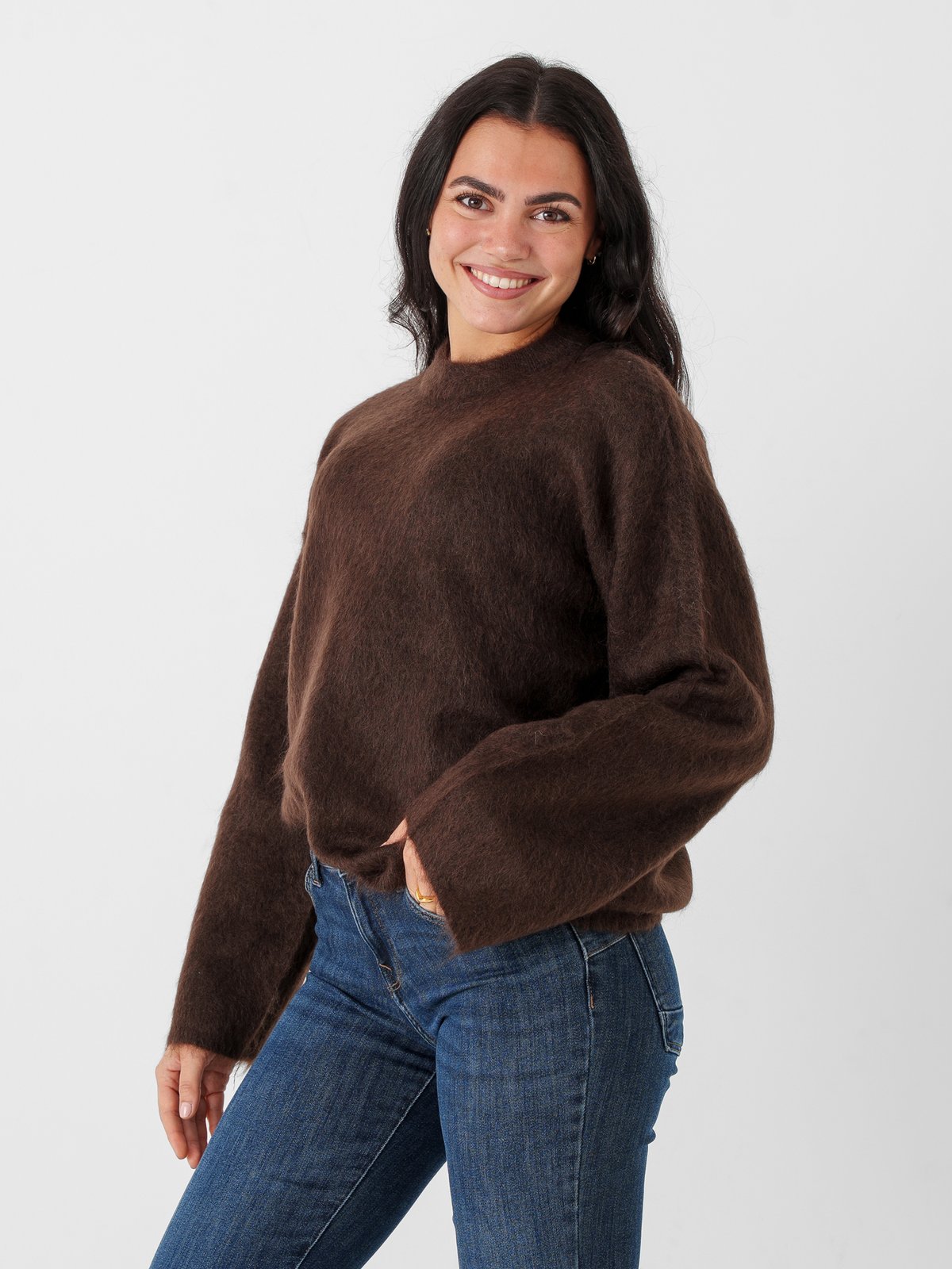 Y.A.S Tilde Long Sleeve Mohair Blend Pullover Mole