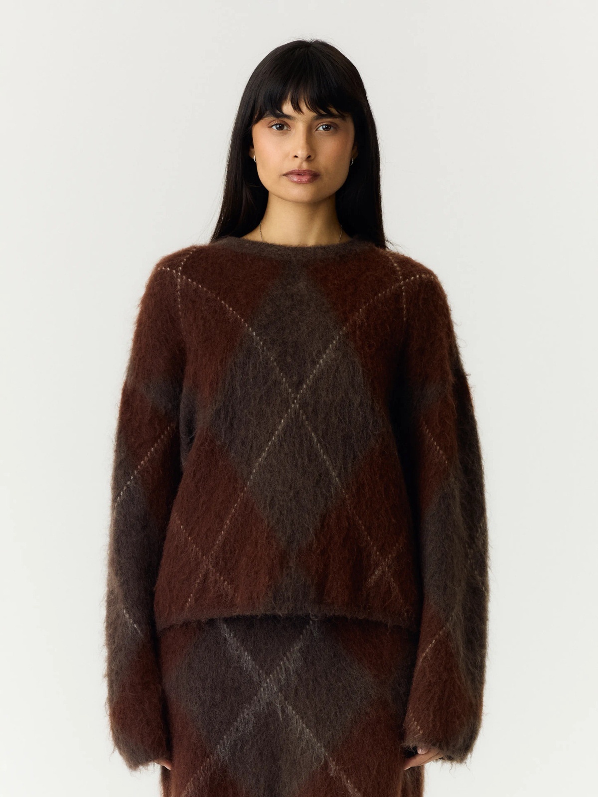 Y.A.S Argy Long Sleeve Mohair Blend Knit Pullover Coffee Bean incence/sepia/oatmeal
