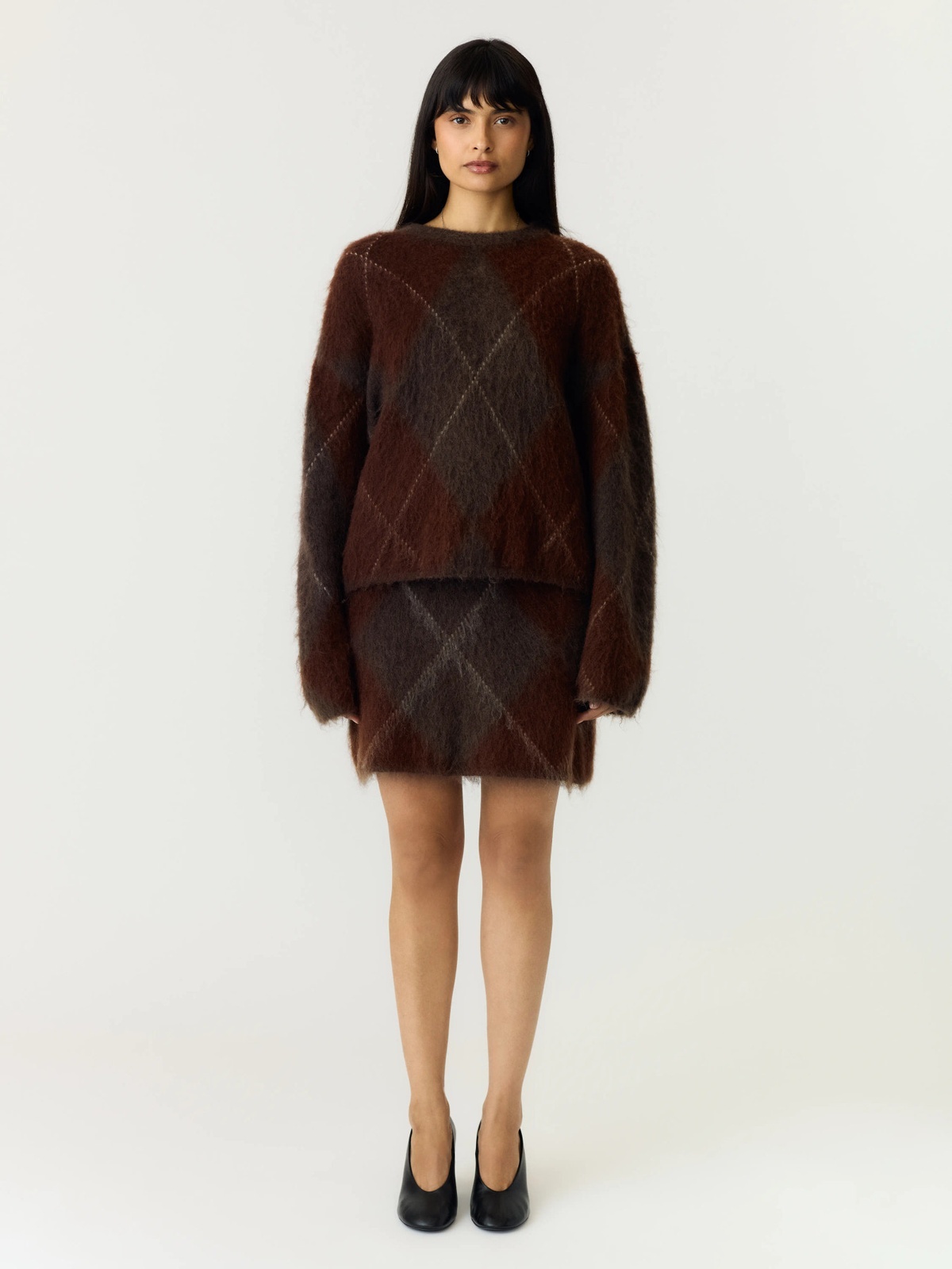 Y.A.S Argy Long Sleeve Mohair Blend Knit Pullover Coffee Bean incence/sepia/oatmeal