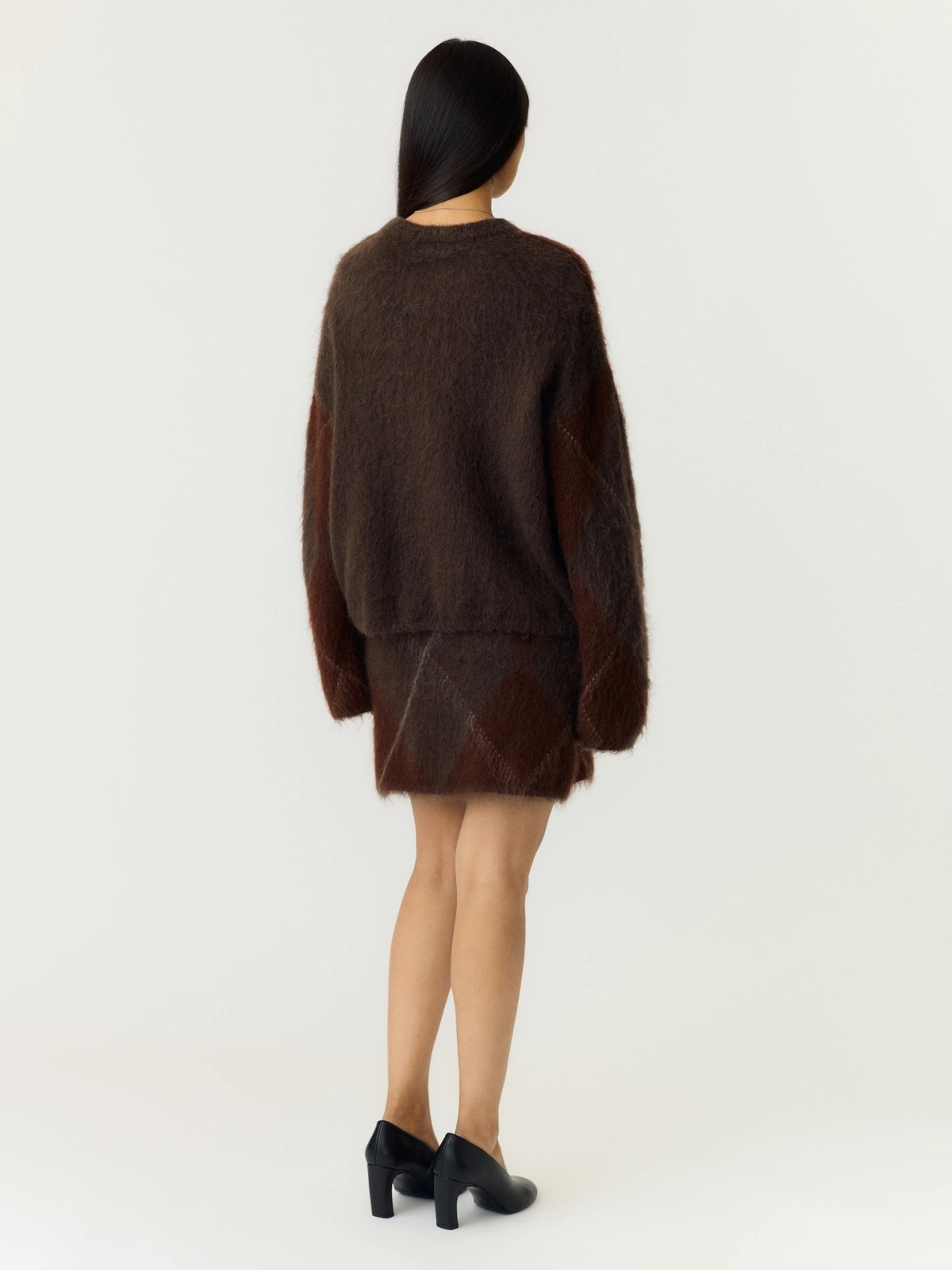 Y.A.S Argy Long Sleeve Mohair Blend Knit Pullover Coffee Bean incence/sepia/oatmeal
