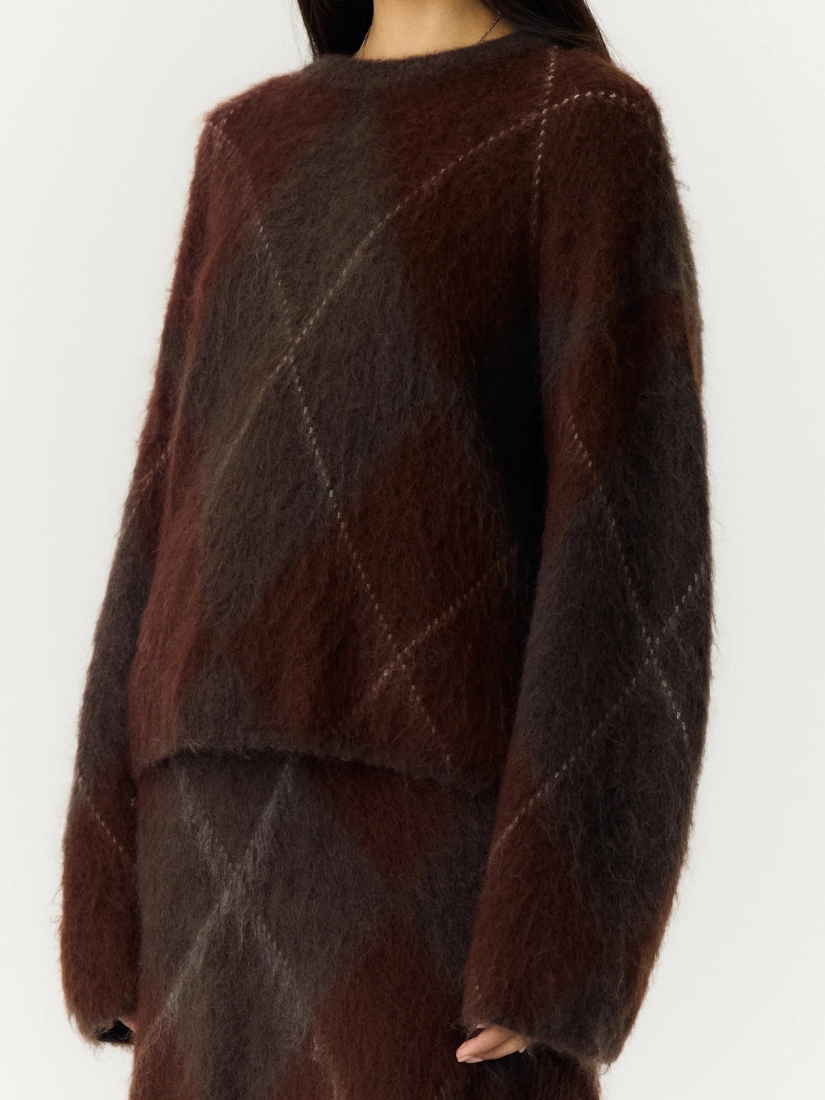 Y.A.S Argy Long Sleeve Mohair Blend Knit Pullover Coffee Bean incence/sepia/oatmeal