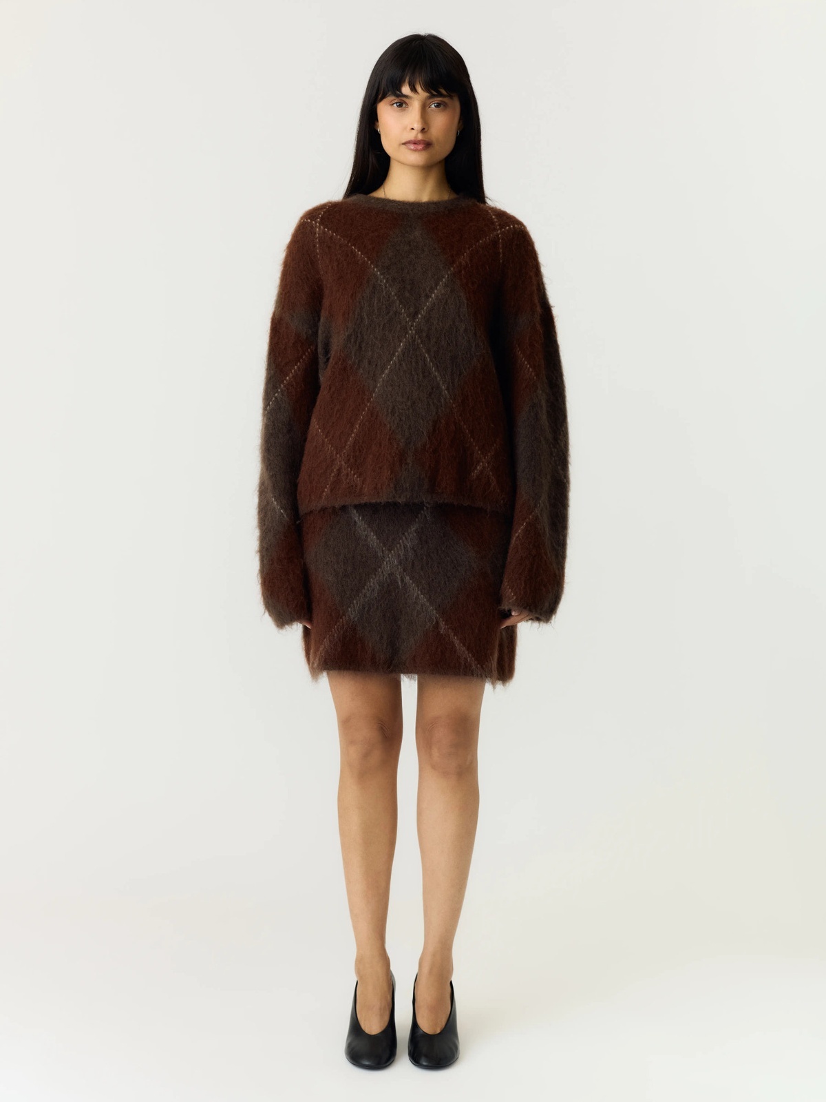Y.A.S Argy High Waist Mohair Blend Knit Skirt Coffee Bean incence/sepia/oatmeal