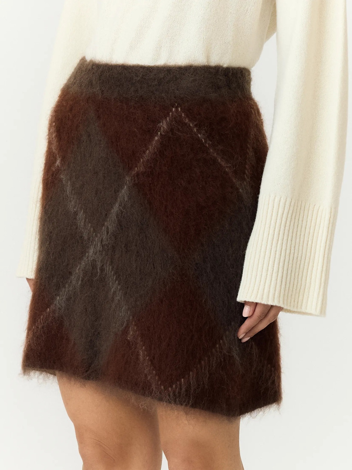 Y.A.S Argy High Waist Mohair Blend Knit Skirt Coffee Bean incence/sepia/oatmeal