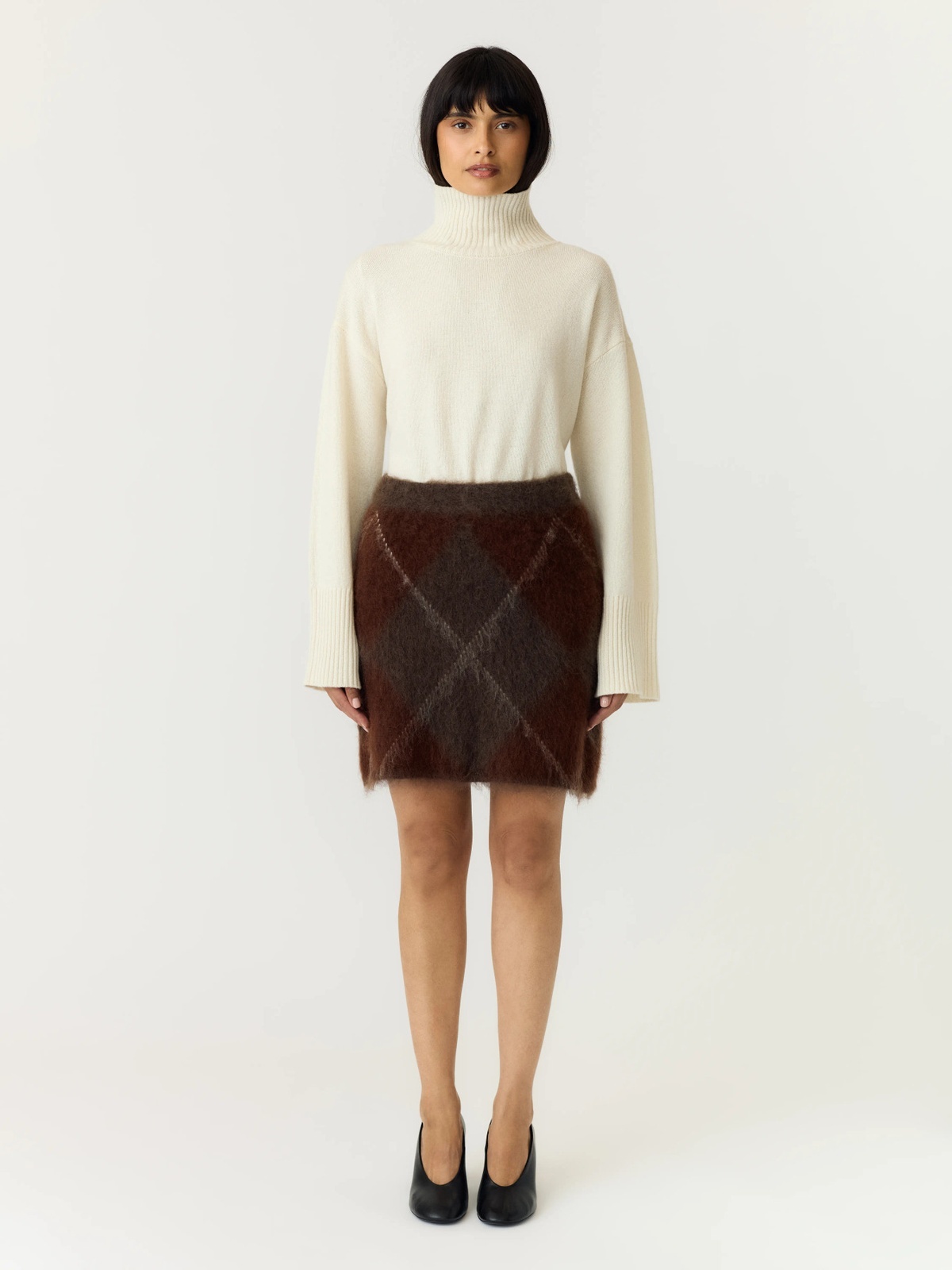 Y.A.S Argy High Waist Mohair Blend Knit Skirt Coffee Bean incence/sepia/oatmeal