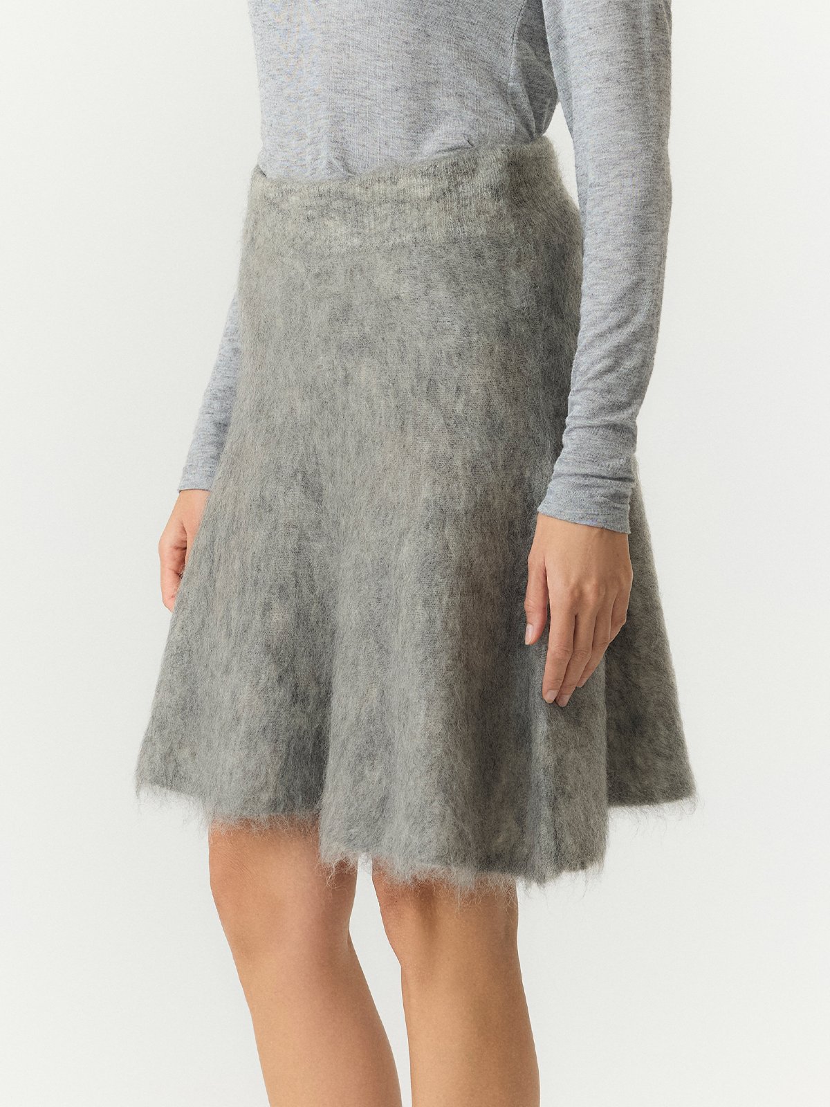 Y.A.S Tilde High Waist Mohair Blend Knit Skirt Light Grey Melange