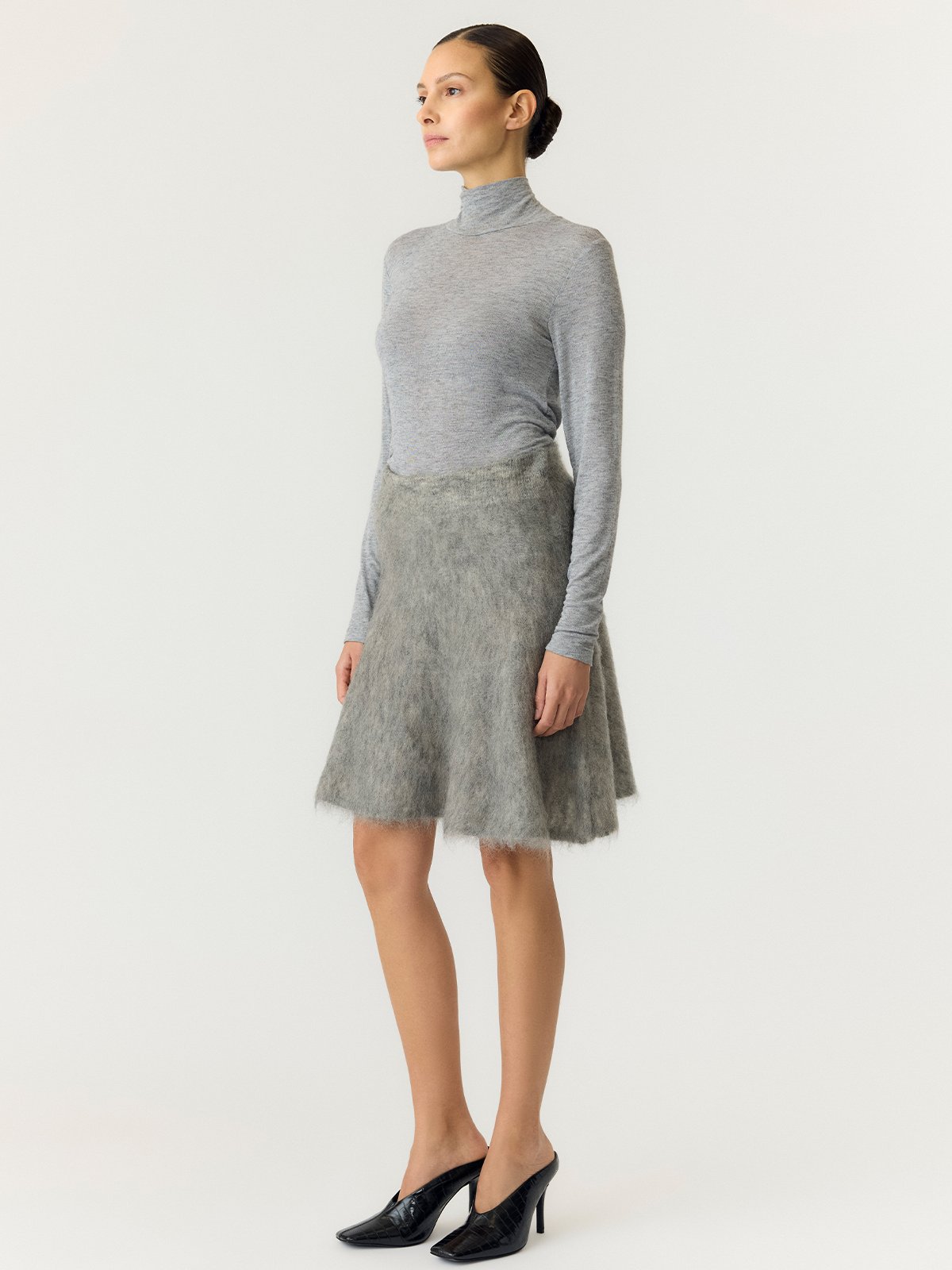Y.A.S Tilde High Waist Mohair Blend Knit Skirt Light Grey Melange