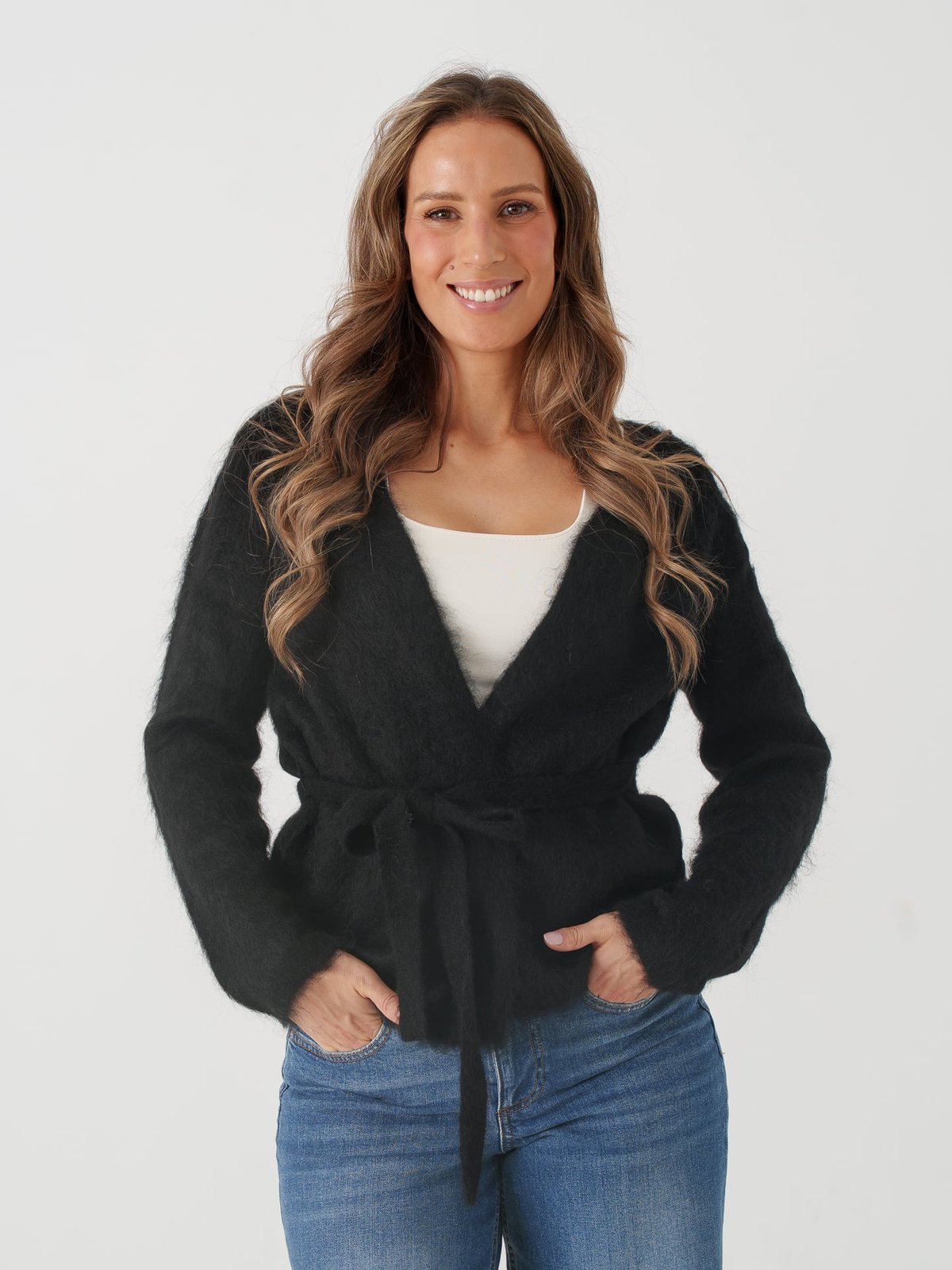 Y.A.S Tilde Long Sleeve Belt Knit Cardigan Black