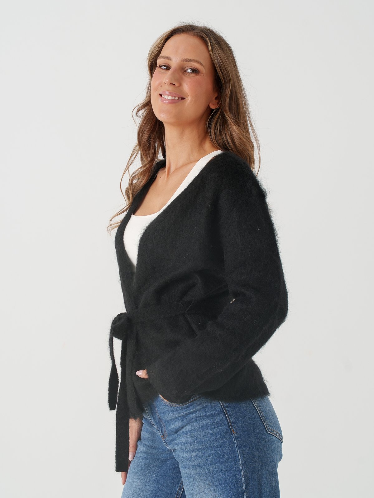 Y.A.S Tilde Long Sleeve Belt Knit Cardigan Black