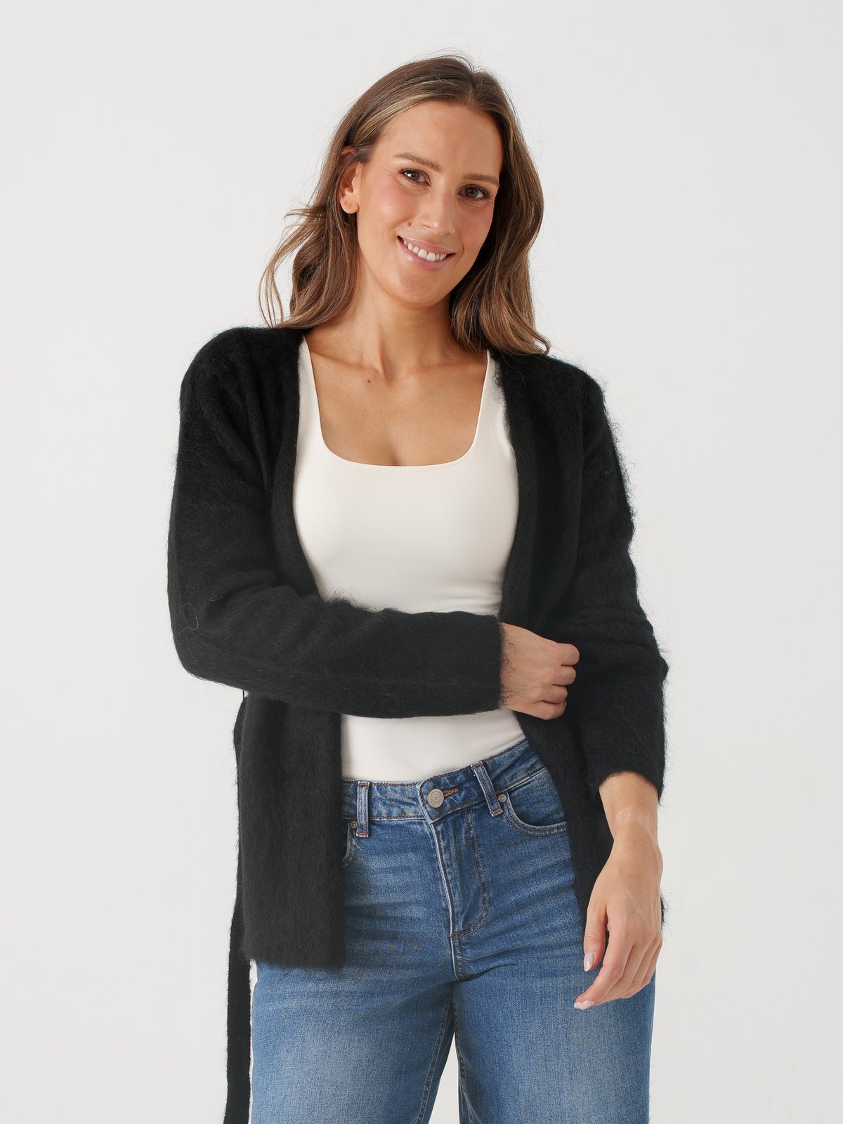 Y.A.S Tilde Long Sleeve Belt Knit Cardigan Black