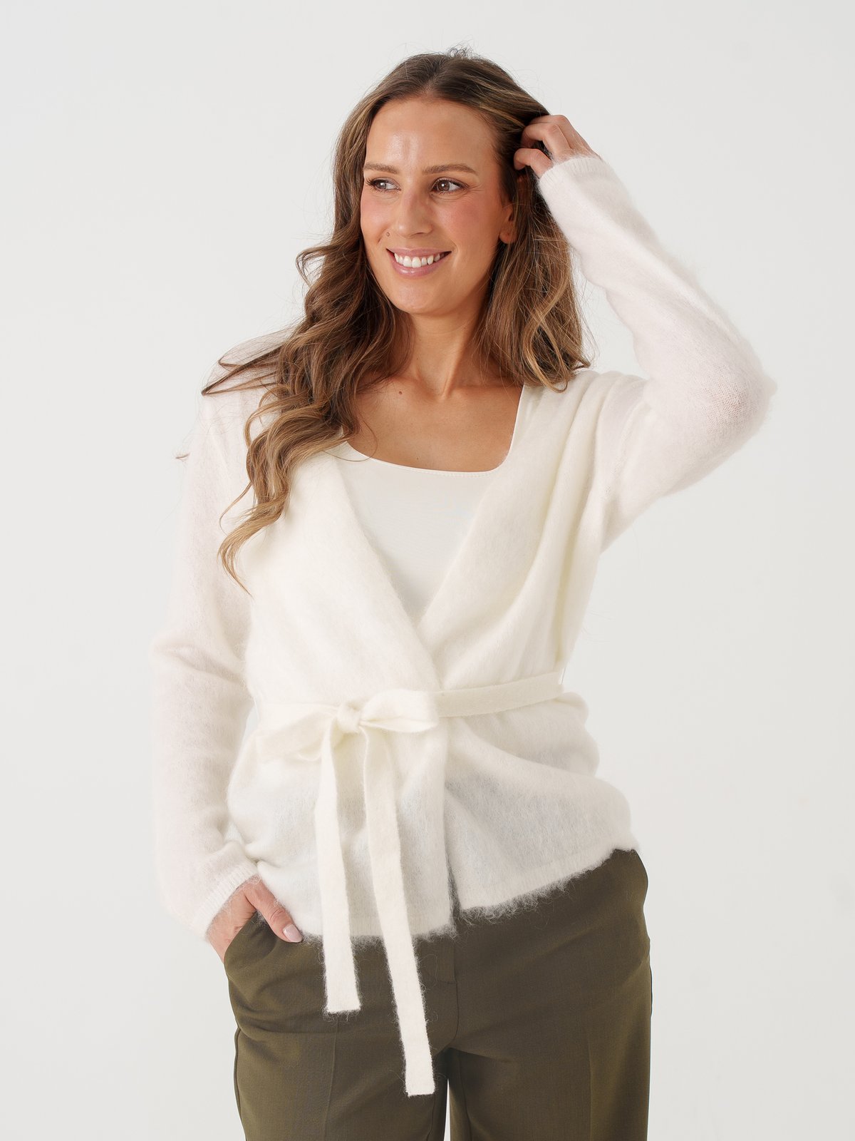 Y.A.S Tilde Long Sleeve Belt Knit Cardigan Star White