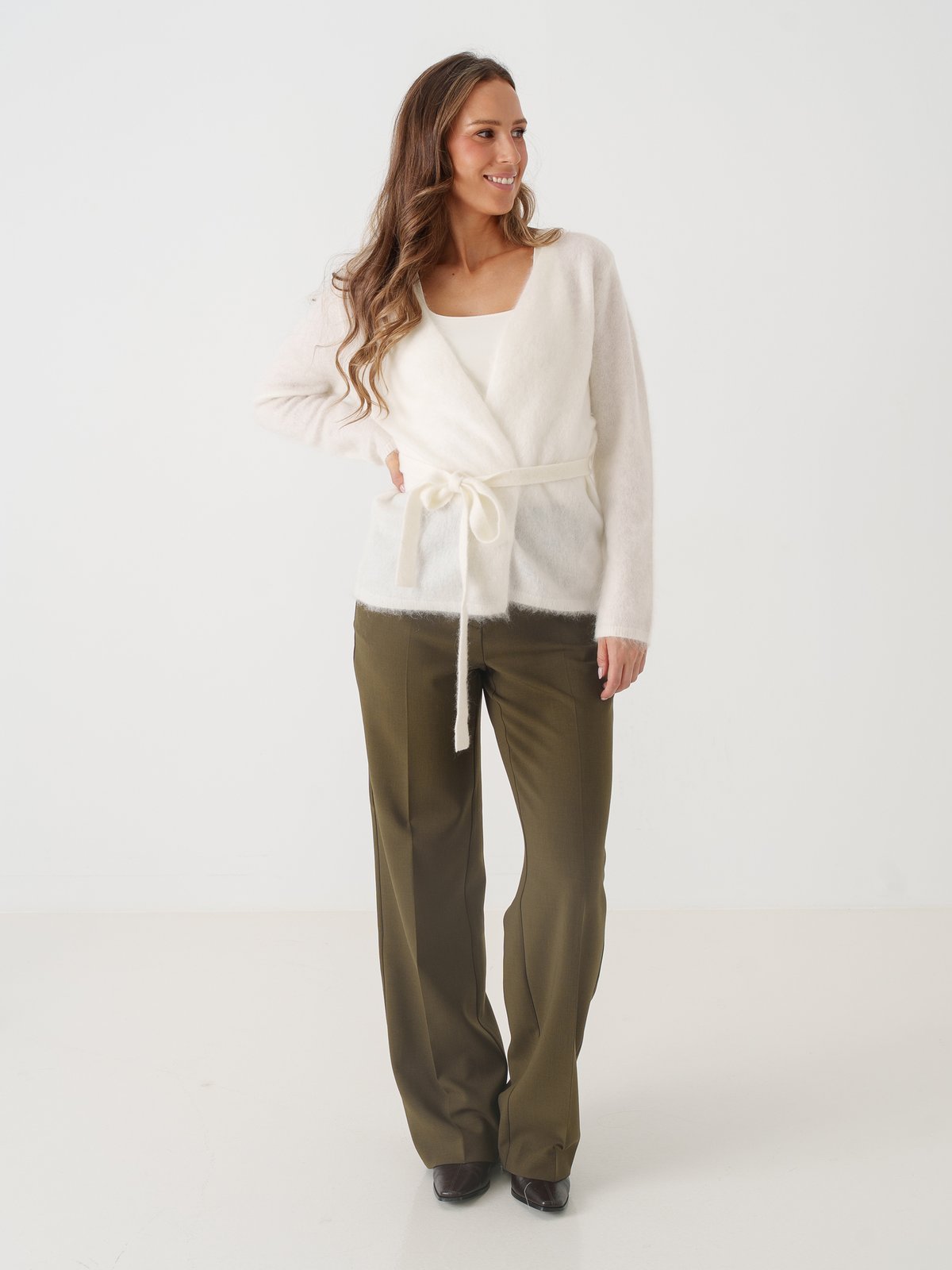 Y.A.S Tilde Long Sleeve Belt Knit Cardigan Star White
