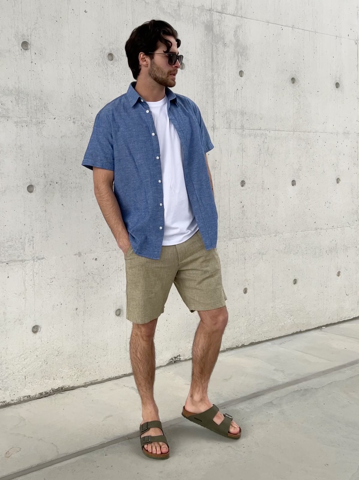 Selected Homme Regular New-Linen Shirt Short Sleeve Classic Medium Blue Denim