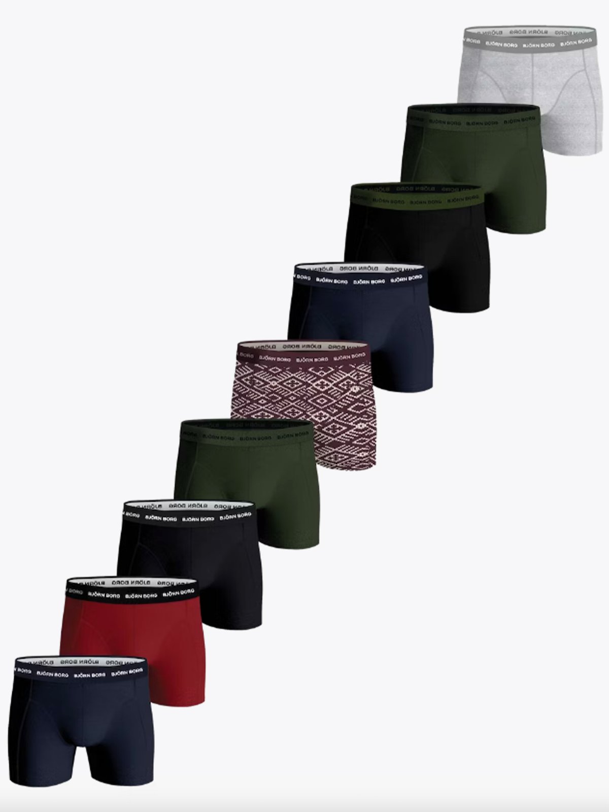 Björn Borg Cotton Stretch Boxer 9P Black, Melange, Green, Print, Red, Navy Blue