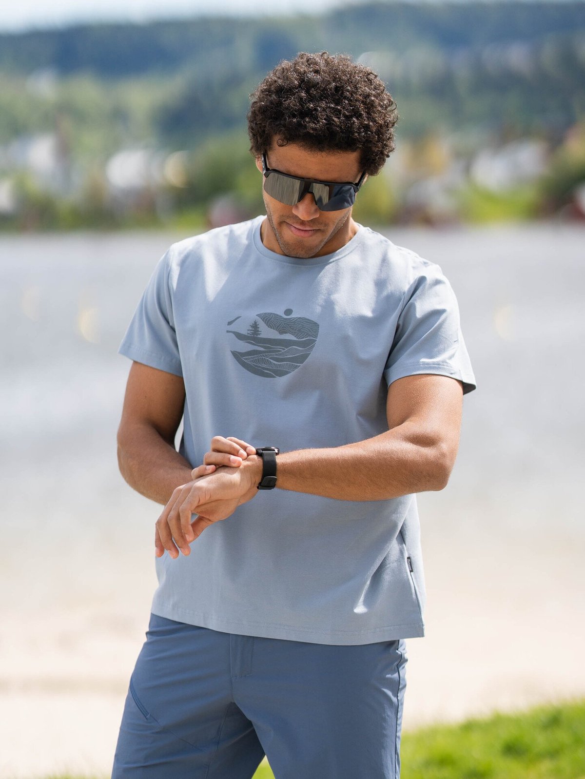 Bergans Nordmarka Organic Cotton Print Tee Men Husky Blue