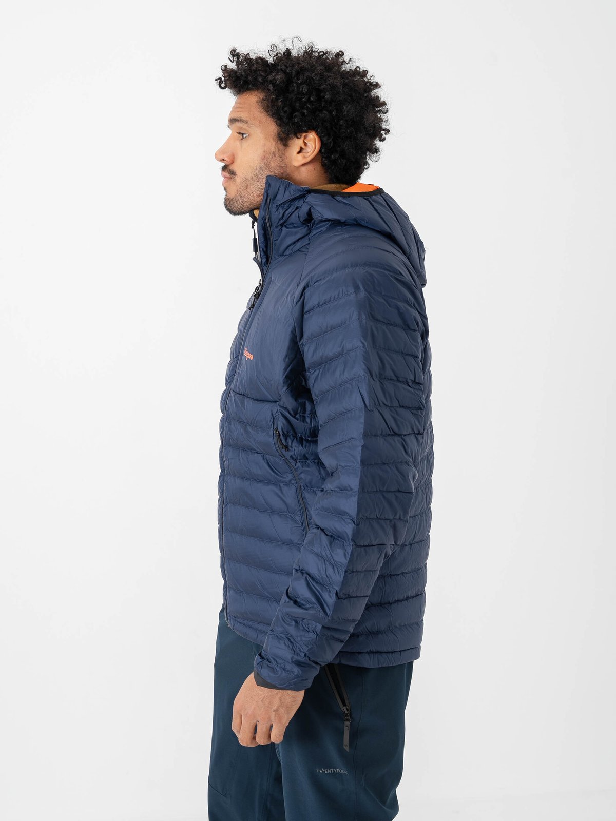 Bergans Vaagaa Light Down Jacket Hood Men Navy Blue / Alert Orange