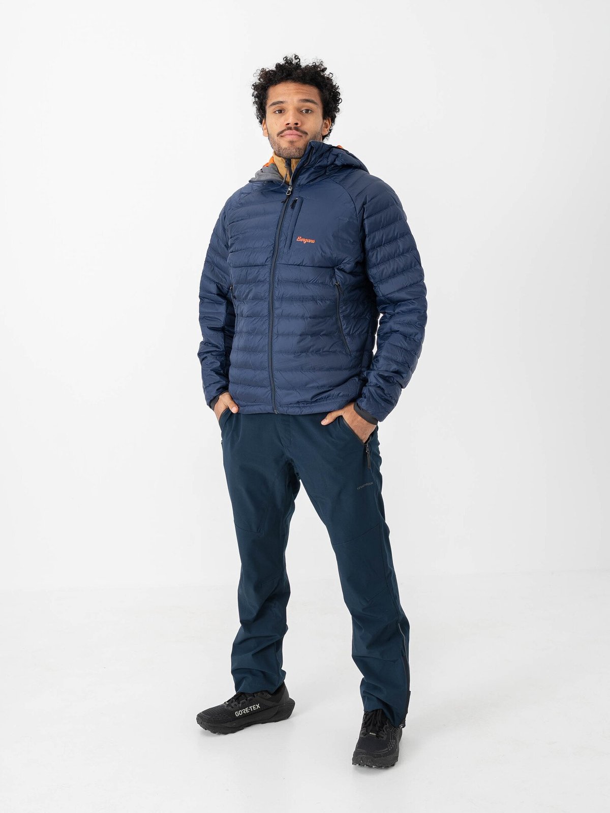 Bergans Vaagaa Light Down Jacket Hood Men Navy Blue / Alert Orange