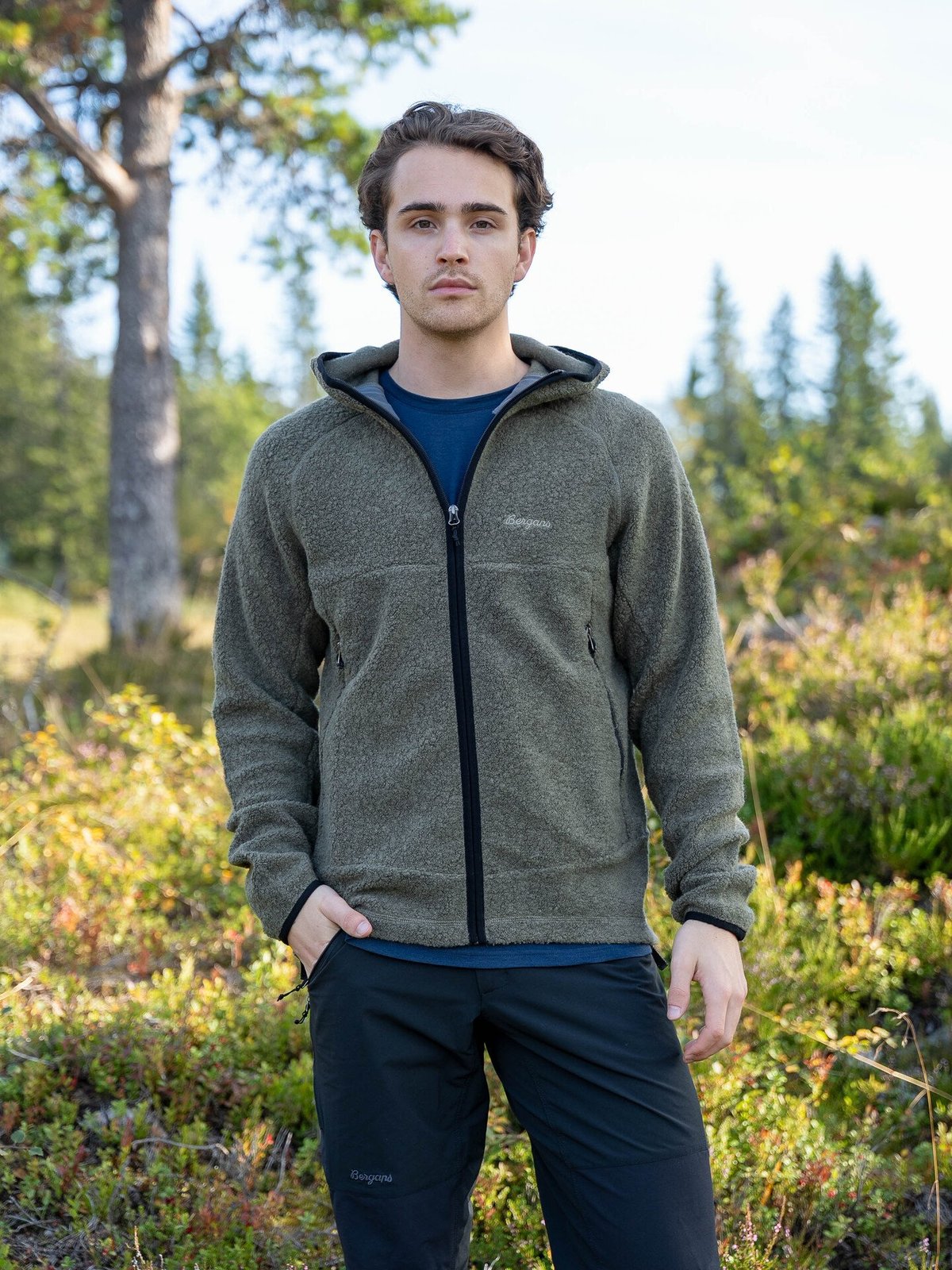 Bergans Vaagaa Merino Terry Midlayer Hoodie Men Green Mud
