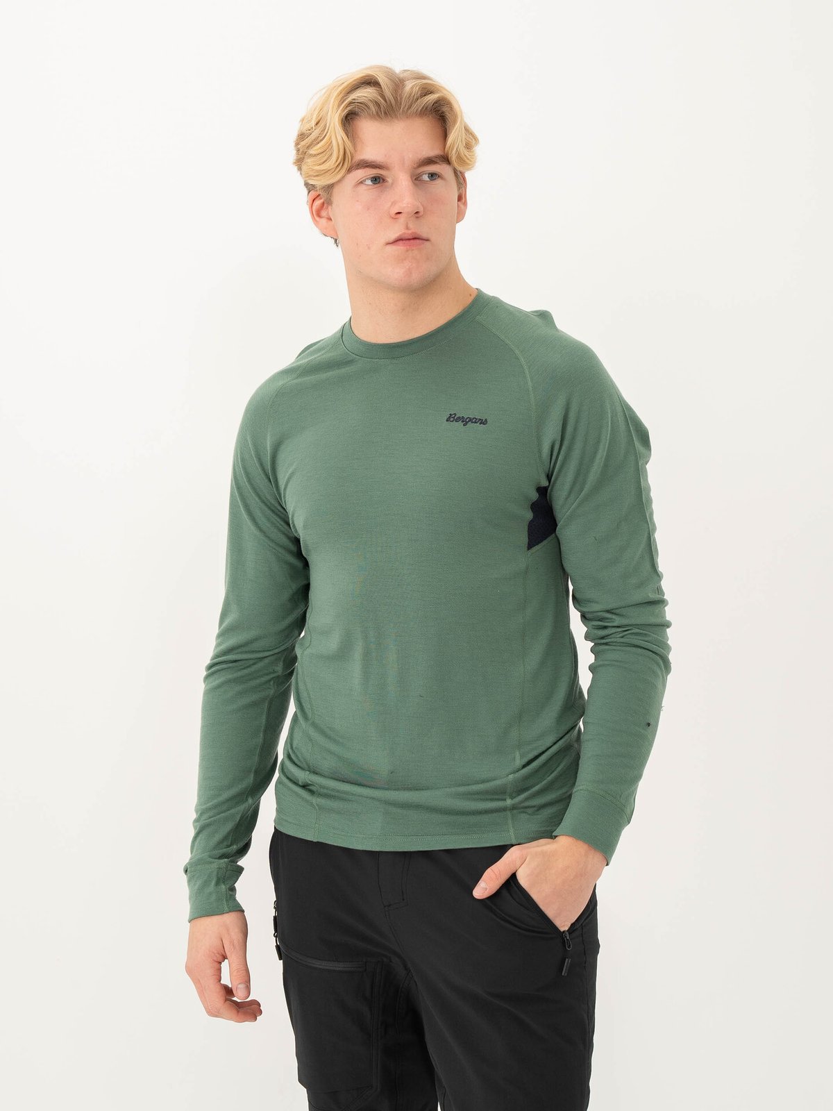 Bergans Inner:Pure Merino Long Sleeve Men Dark Jade Green / Navy Blue