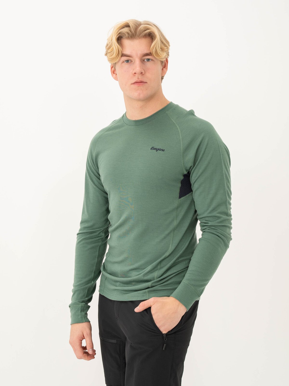 Bergans Inner:Pure Merino Long Sleeve Men Dark Jade Green / Navy Blue