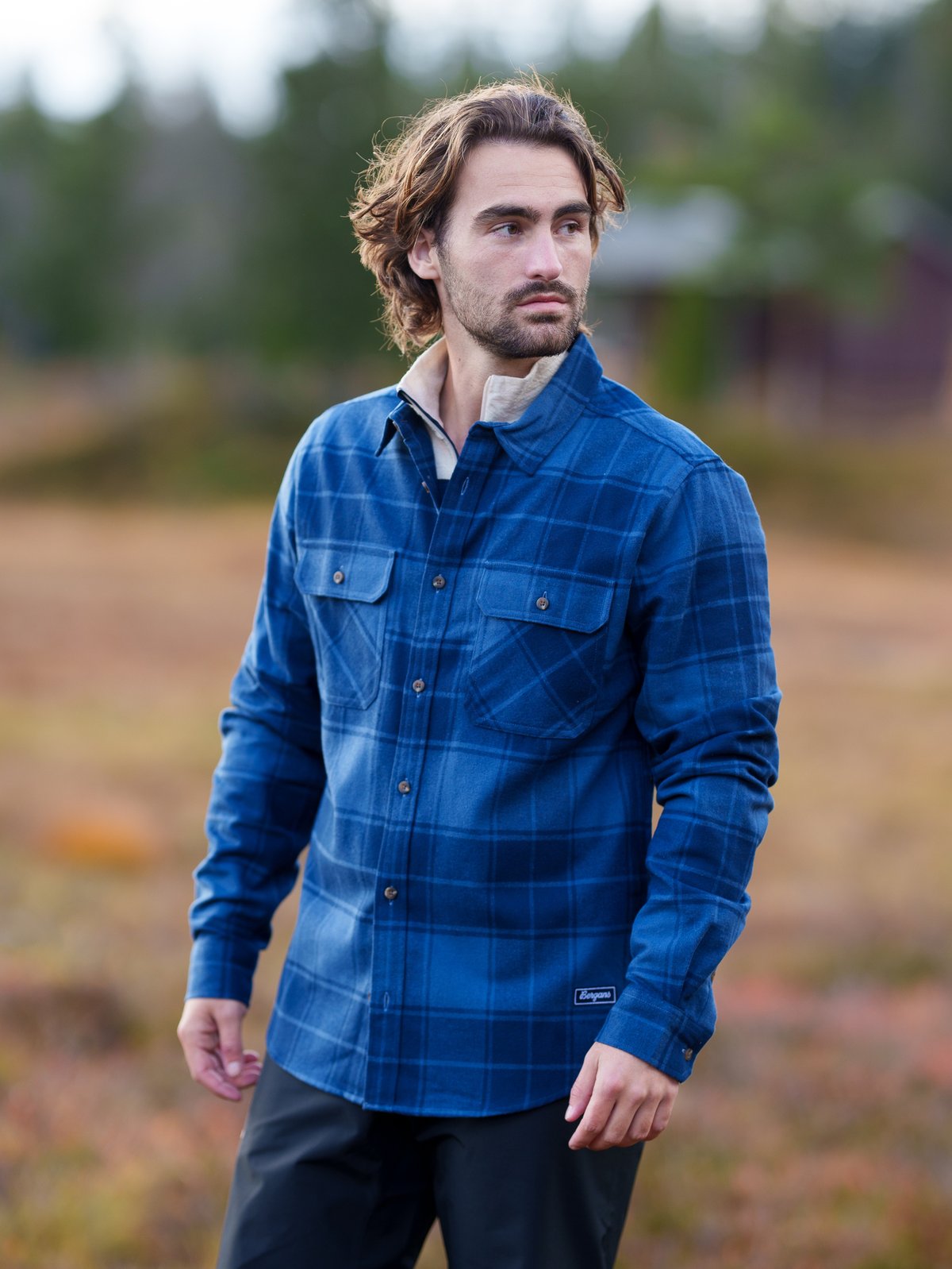 Bergans Nordmarka Flannel Shirt Men Granite Blue / Navy Blue Check