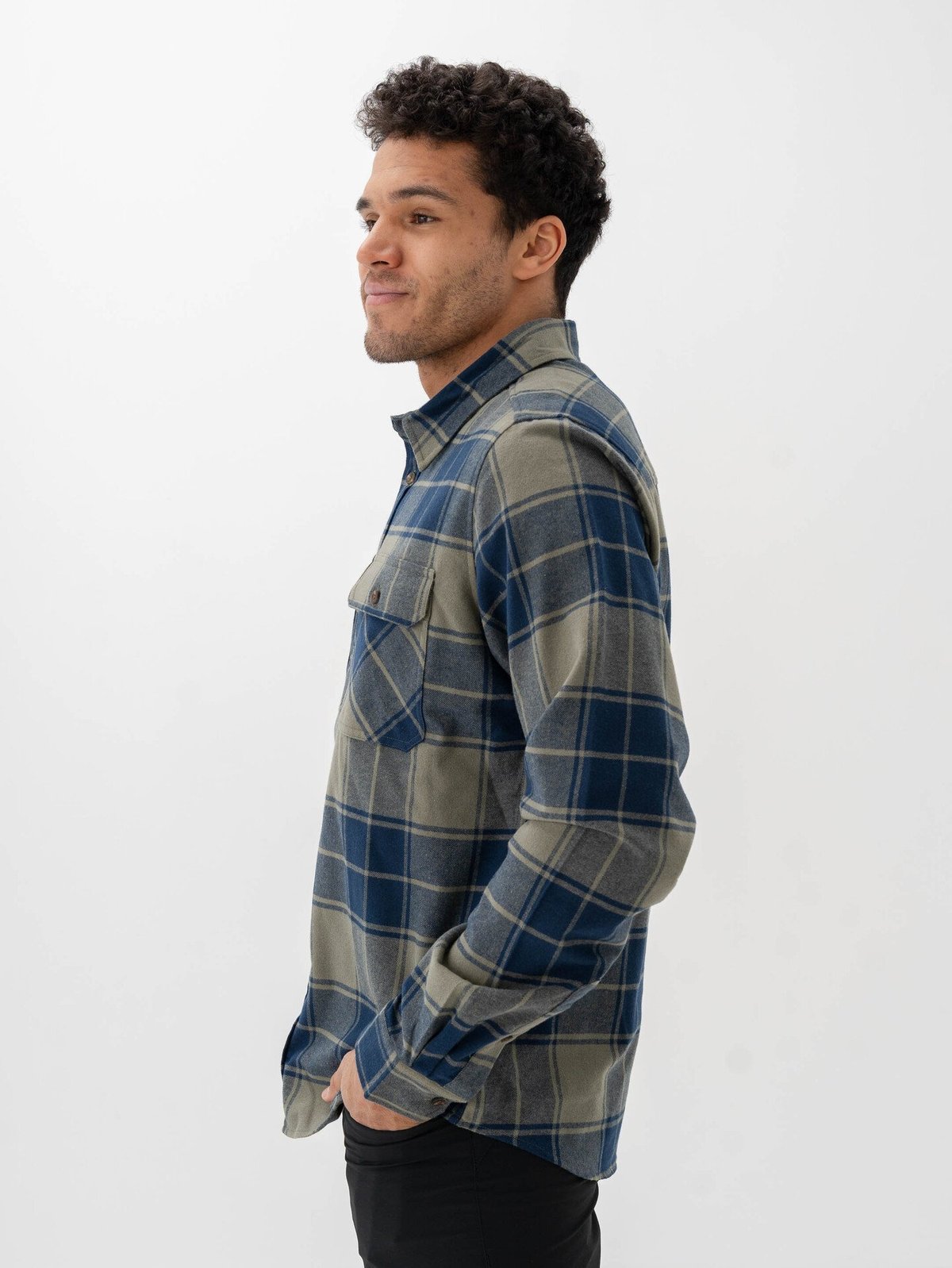 Bergans Nordmarka Flannel Shirt Men Green Mud / Navy Blue Check