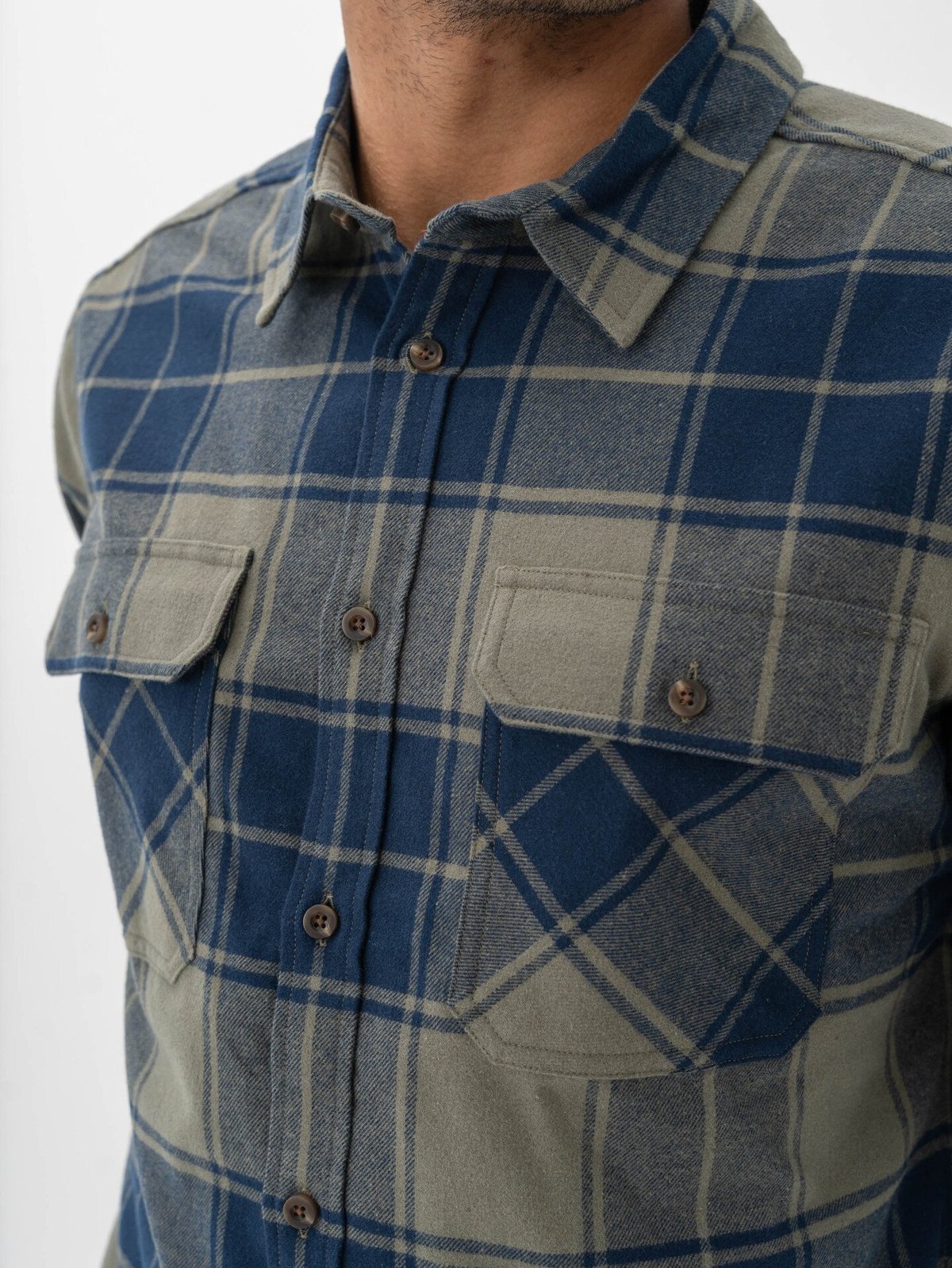 Bergans Nordmarka Flannel Shirt Men Green Mud / Navy Blue Check