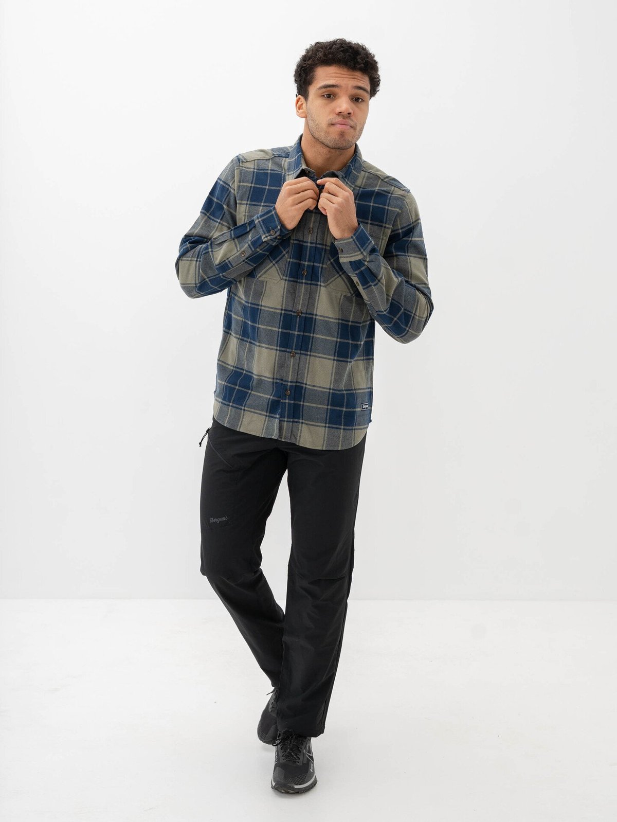 Bergans Nordmarka Flannel Shirt Men Green Mud / Navy Blue Check