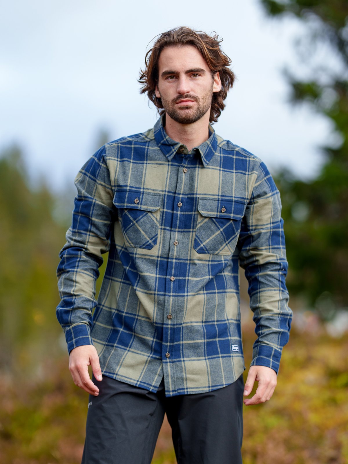 Bergans Nordmarka Flannel Shirt Men Green Mud / Navy Blue Check