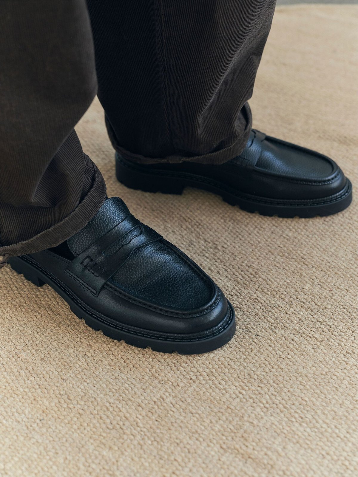 Bianco Jeff Penny Loafer Texas Tumbled Black