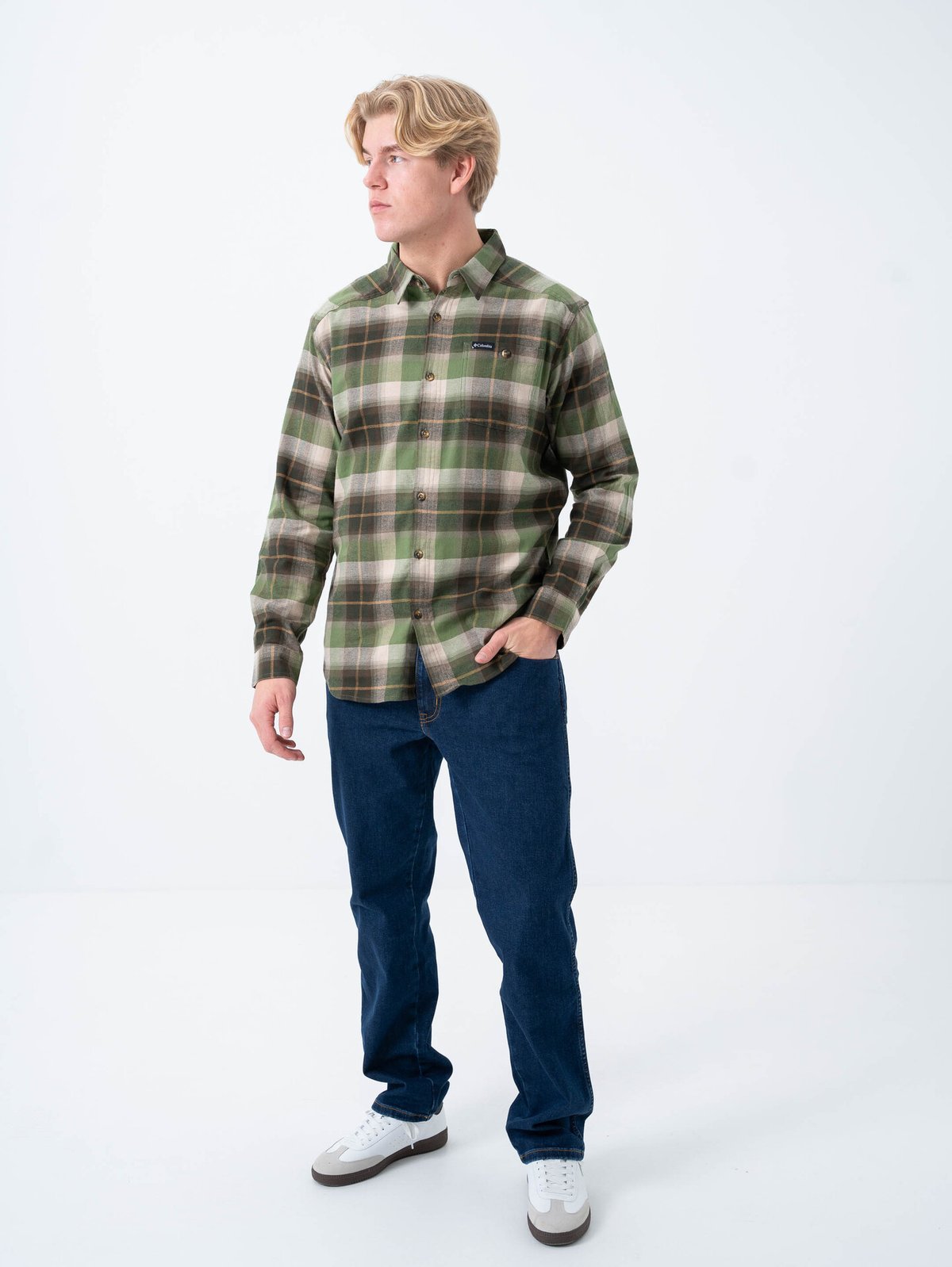 Columbia Cornell Woods Flannel Long Sleeve Stone Green Classic Multi Tartan
