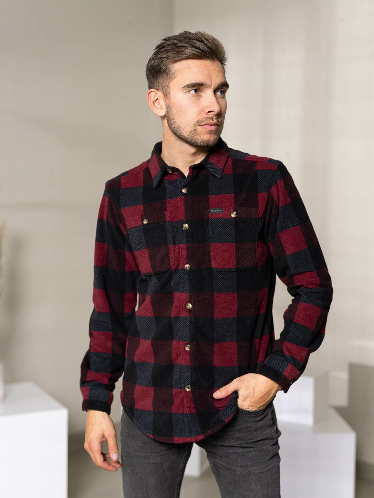 Columbia Flare Gun Fleece Over Shirt Elderberry Multi Check