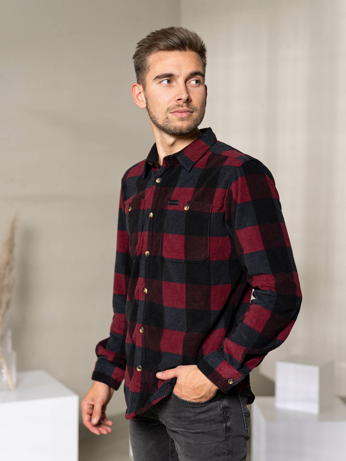 Columbia Flare Gun Fleece Over Shirt Elderberry Multi Check