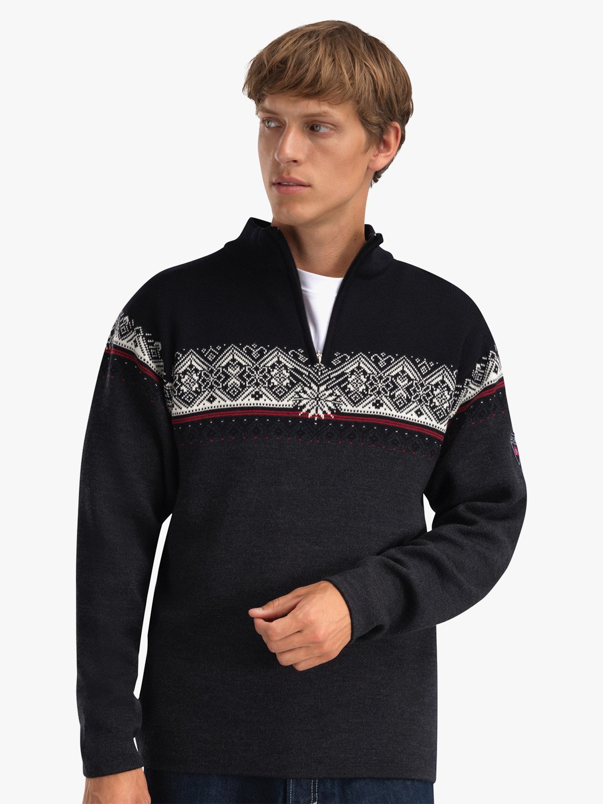 Dale Of Norway Moritz Masc Sweater Dark Charcoal Raspberry Black