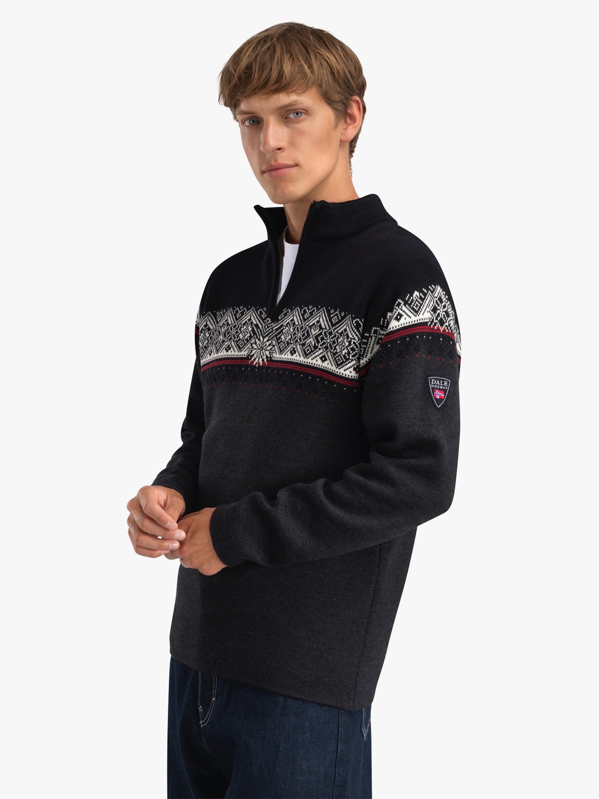 Dale Of Norway Moritz Masc Sweater Dark Charcoal Raspberry Black