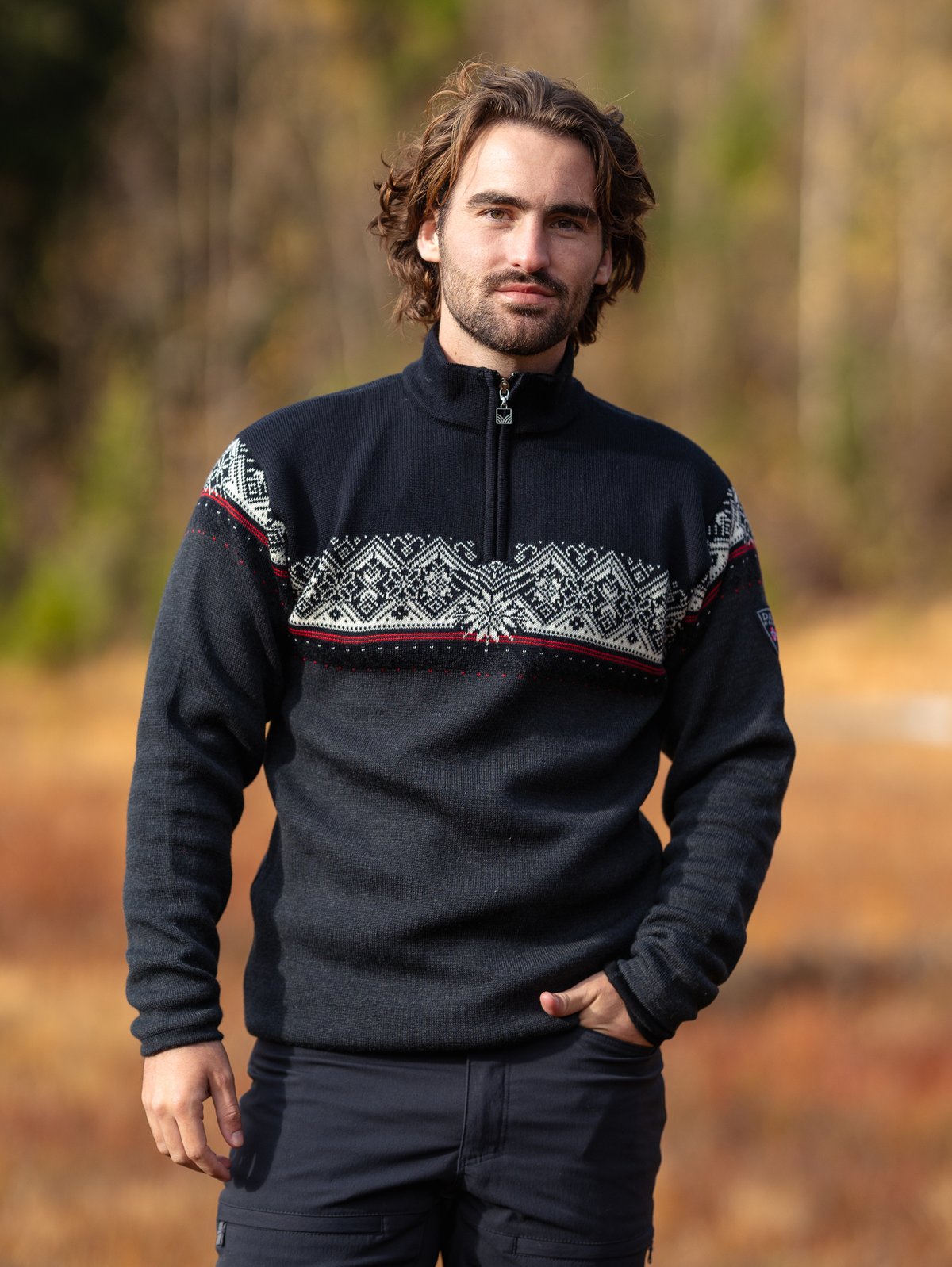 Dale Of Norway Moritz Masc Sweater Dark Charcoal Raspberry Black