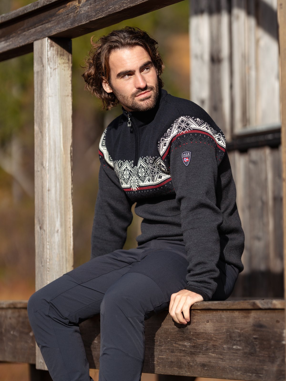 Dale Of Norway Moritz Masc Sweater Dark Charcoal Raspberry Black
