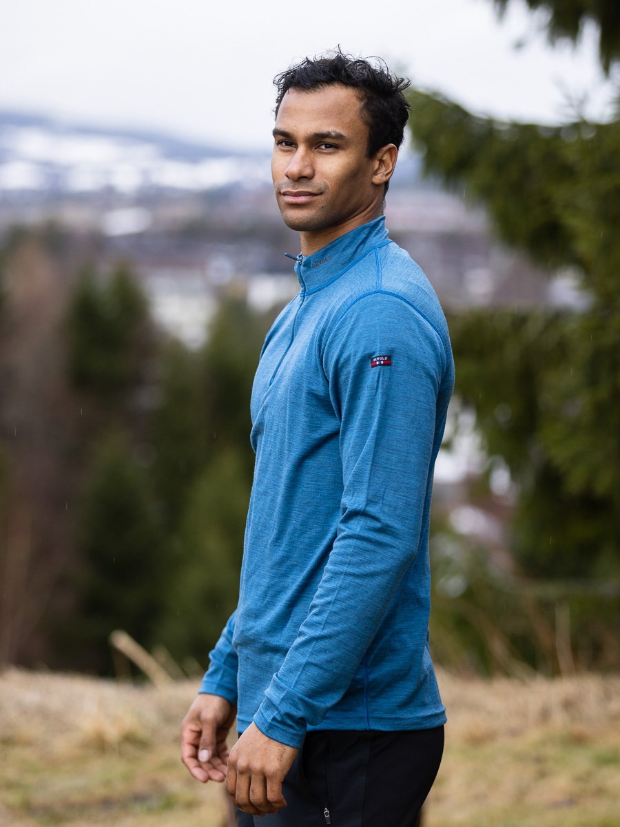 Devold Breeze Merino 150 Zip Neck Man Blue Melange