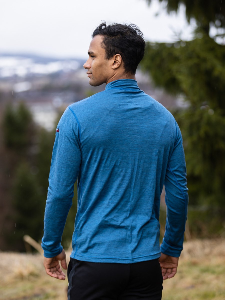 Devold Breeze Merino 150 Zip Neck Man Blue Melange