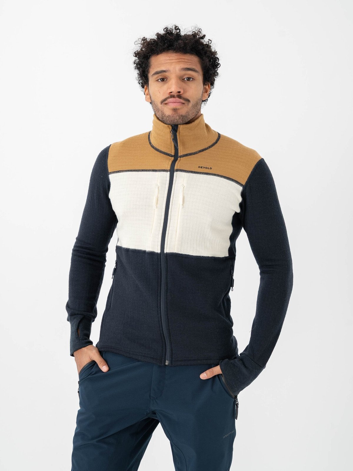 Devold Egga Grid Merino Jacket Man Wheat/Raw White/Ink