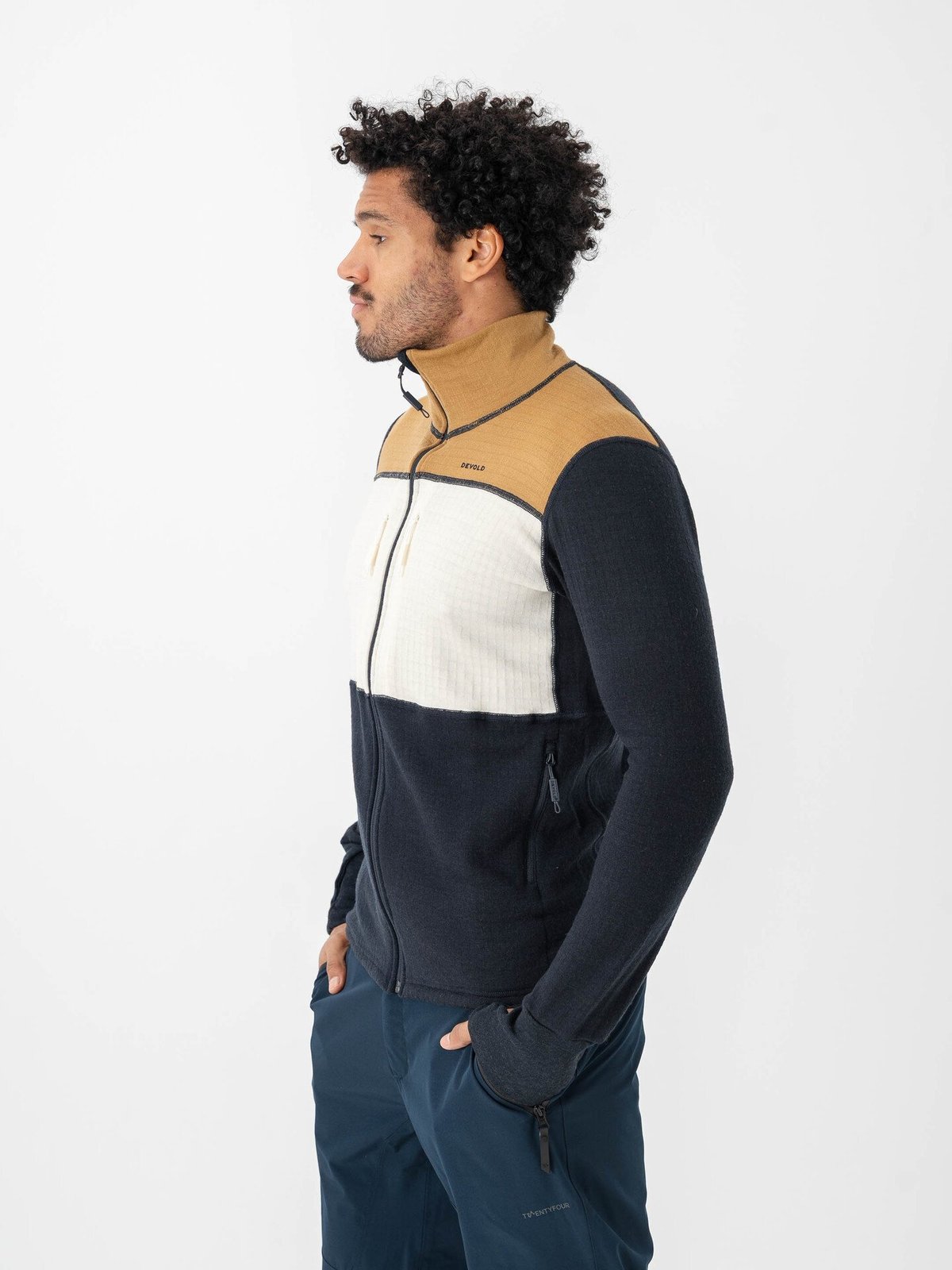 Devold Egga Grid Merino Jacket Man Wheat/Raw White/Ink