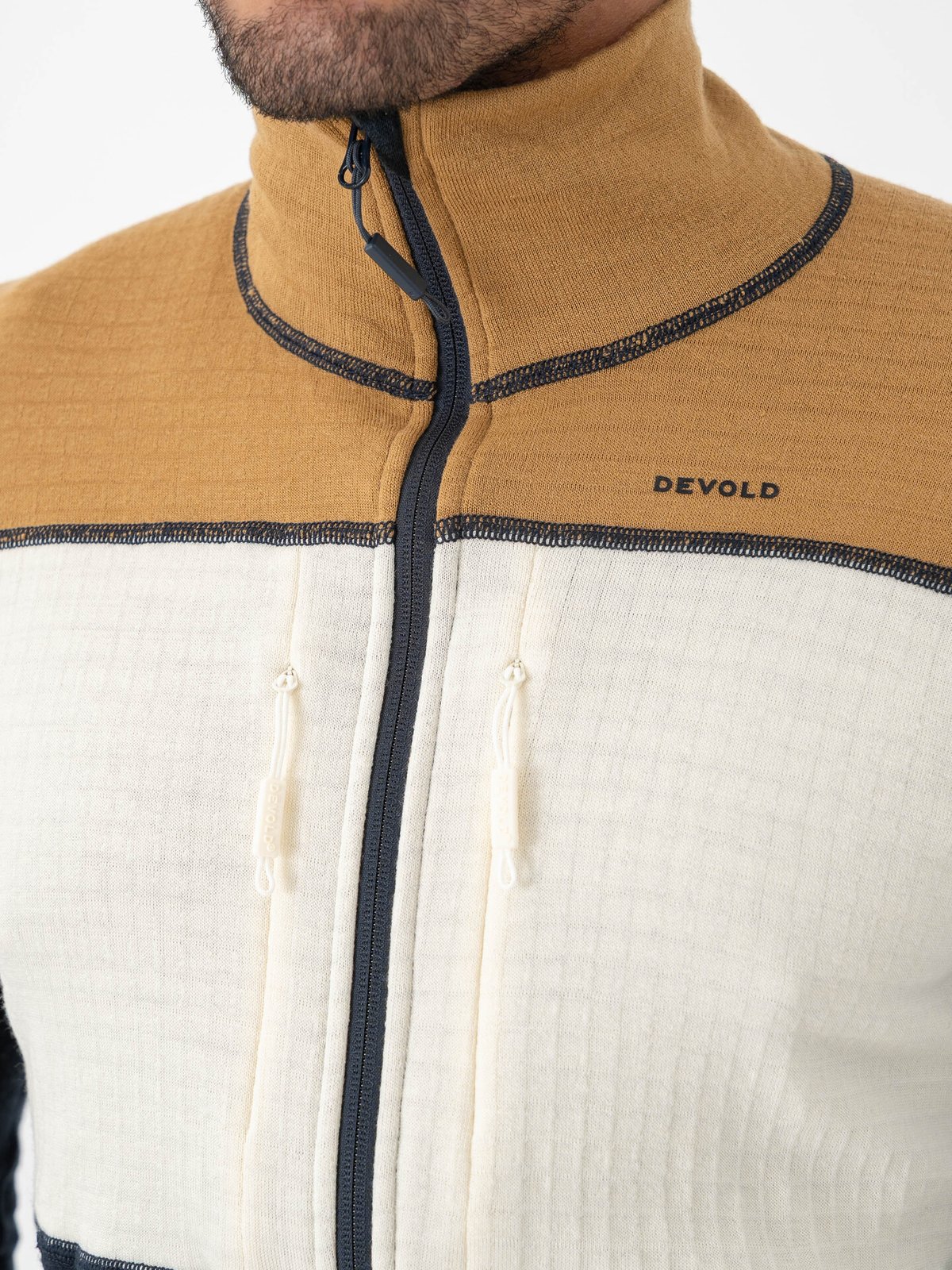 Devold Egga Grid Merino Jacket Man Wheat/Raw White/Ink