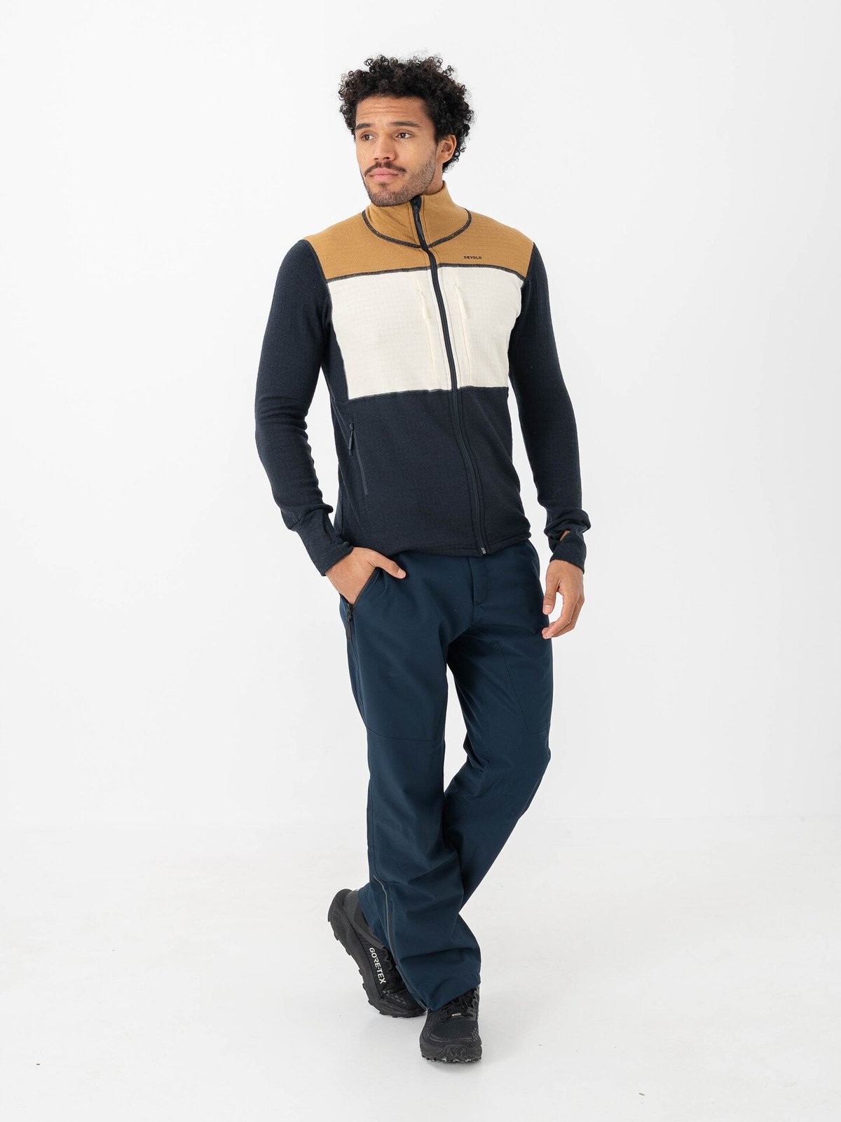 Devold Egga Grid Merino Jacket Man Wheat/Raw White/Ink