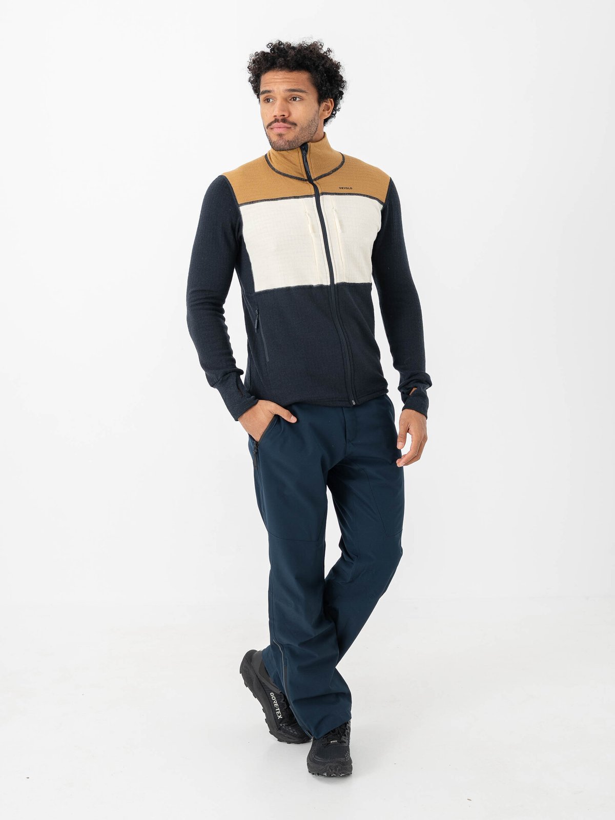 Devold Egga Grid Merino Jacket Man Wheat/Raw White/Ink